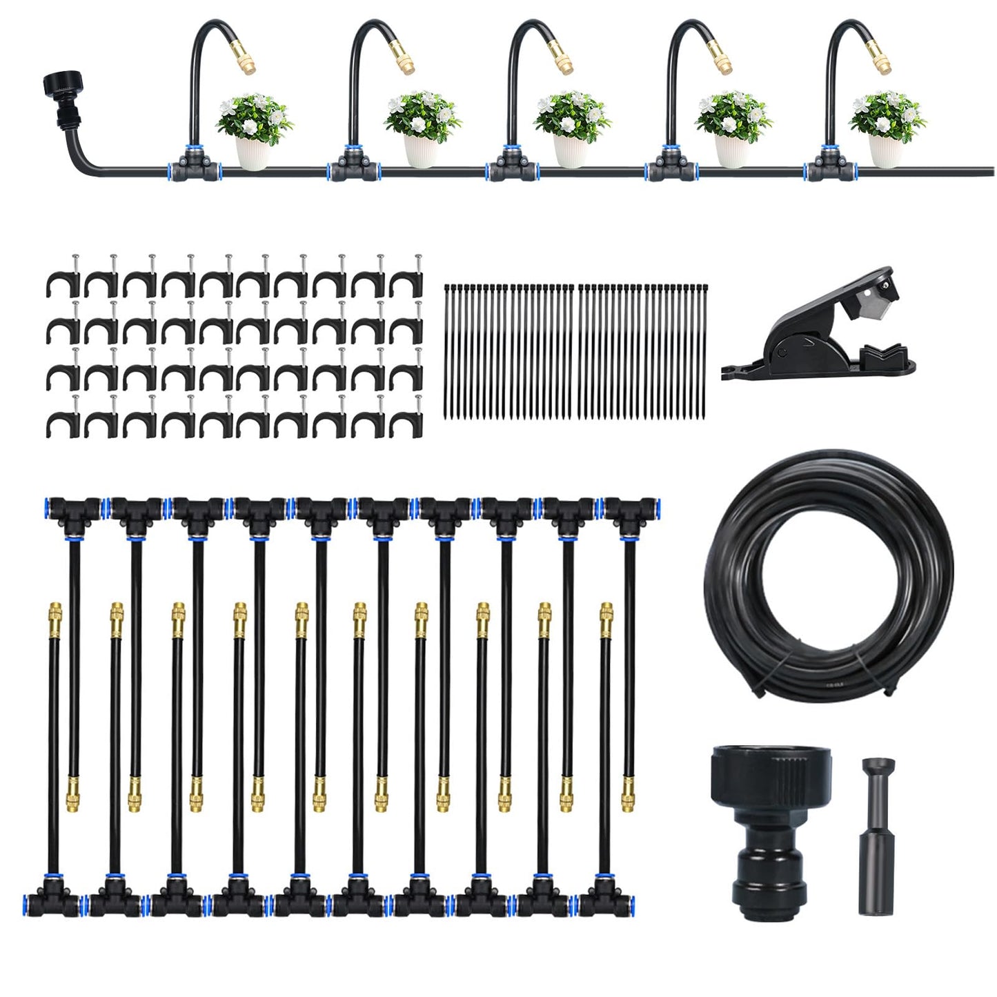 DEMORA 66FT Automatic Drip Irrigation Kit, Bendable Watering Hose with Multi Sprinkler Heads, Misting System for Garden Yard Outdoor Plants Greenhouse
