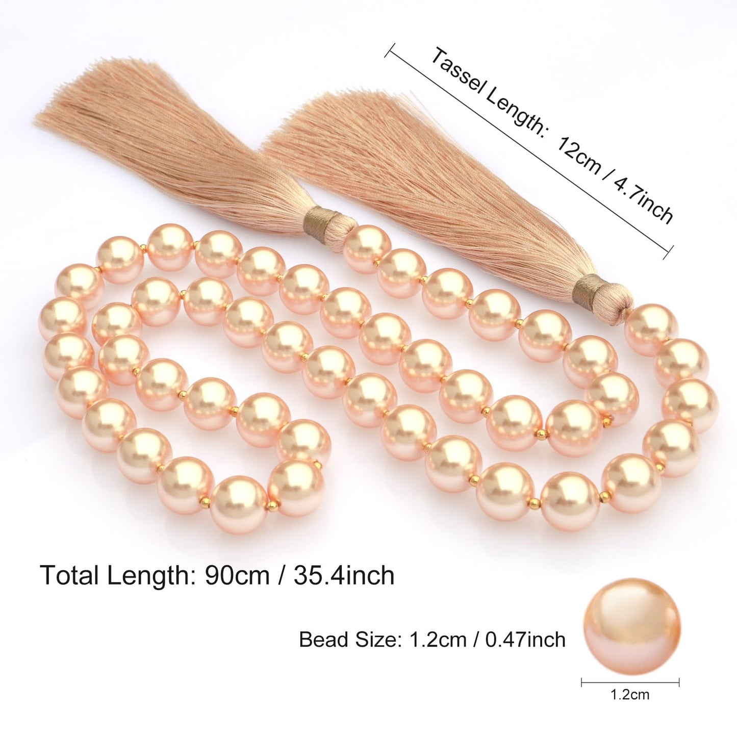 LUMITI Glass Pearl Garland Tassel, 35inch Farmhouse Table Decor Healing Beads Boho Wall Shelf Hanging Decoration (Rose Pink)