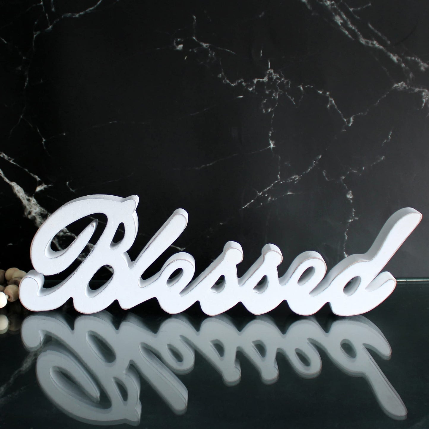 CVHOMEDECO. Blessed Sign Free Standing Wooden Words Sign for Gift and Table/Shelf/Home Wall/Office Decoration, Distressed White, 15 x 4-1/4 x 1 Inch