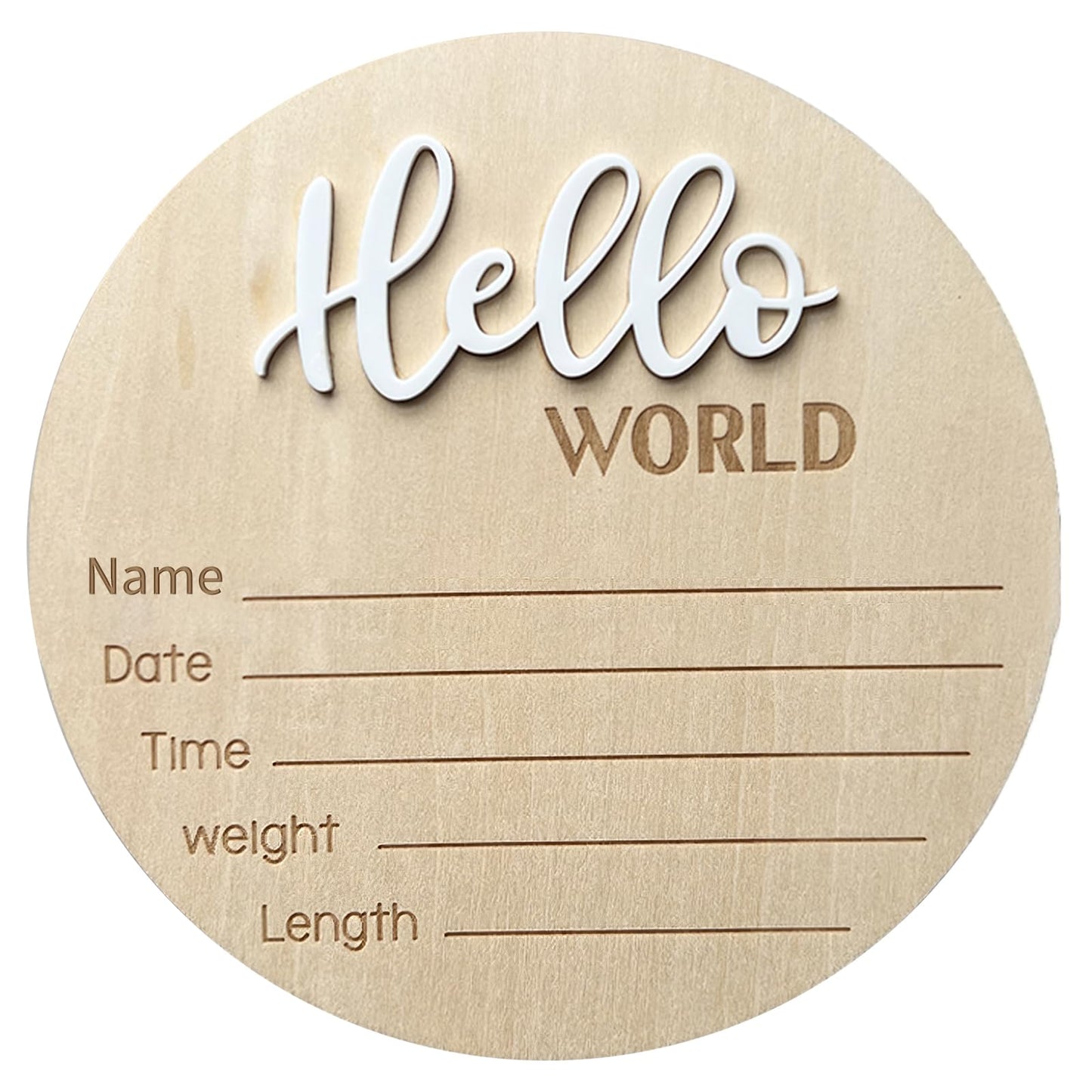 Baby Announcement Sign, 5.9 Inch Wooden Hello World Newborn Welcome Sign, Birth Announcement Sign for Hospital, Newborn Name Sign Plaques for Photo Props Baby Shower Nursery(White)