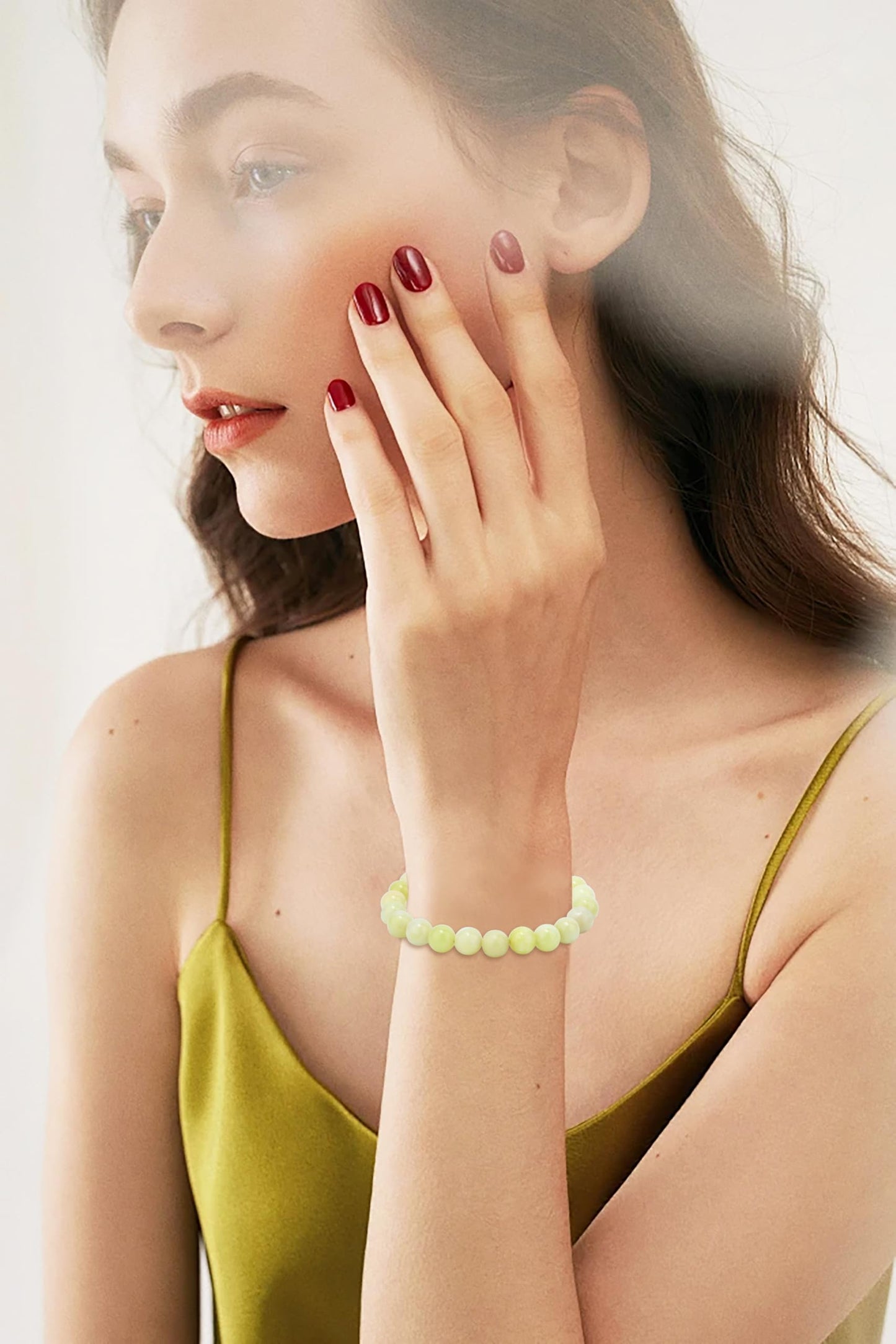 AD Beads 6mm Handmade Lemon Jade Elastic Bracelet – Natural Gemstone for optimism – Meditation, Yoga, Healing and Energy Gift for Men Women