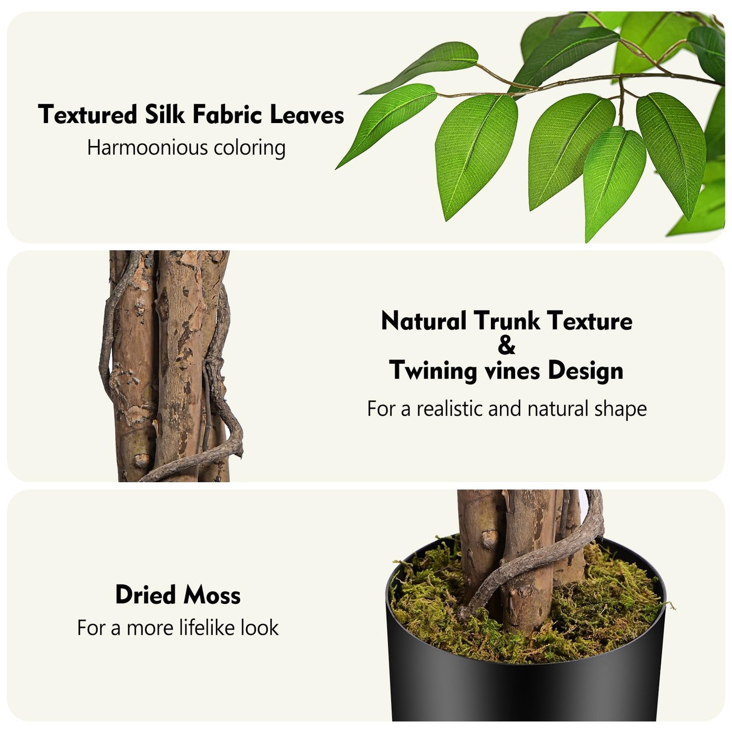 Keeplush 3ft Ficus Artificial Trees with Natural Curved Trunks, 36" Tall Lush Faux Tree for Home Decor Indoor, Green Lifelike Fake Ficus Tree Artificial Plants(Set of 2)