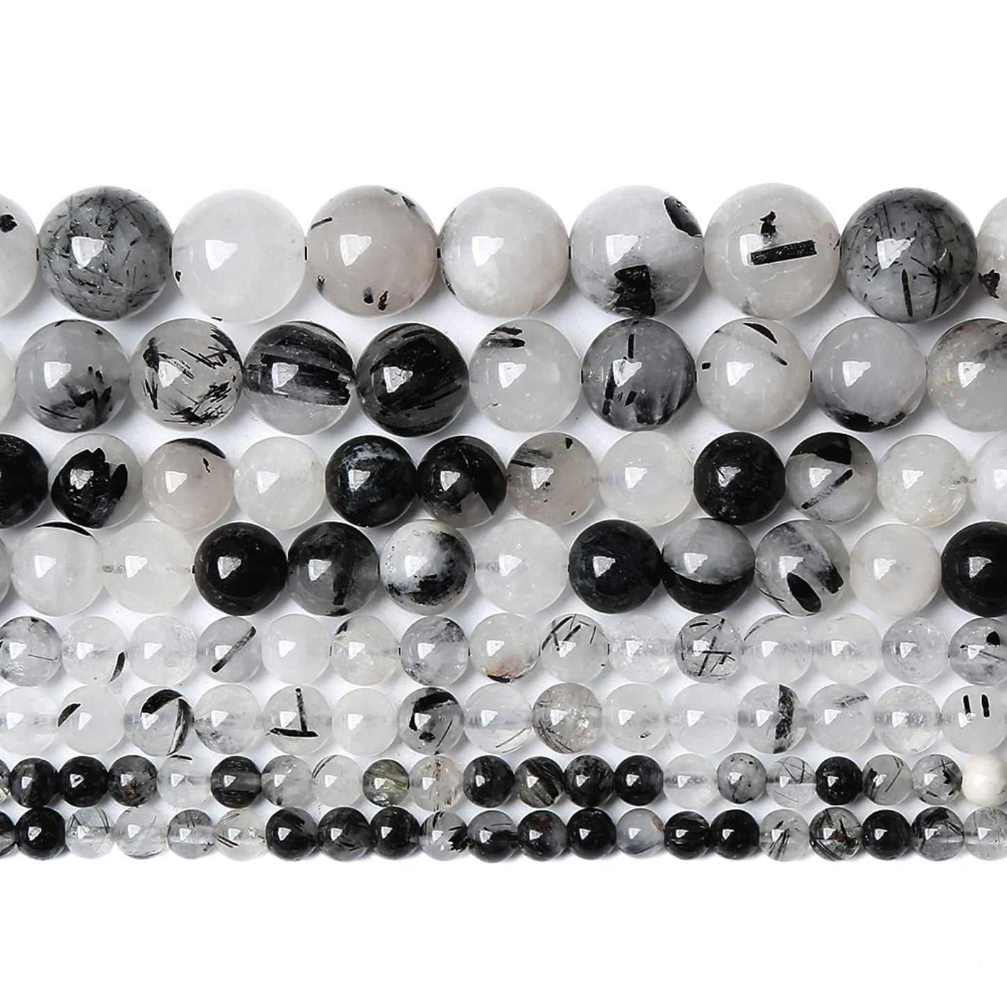 4MM 86PCS Natural Crystal Stone Black Rutile Quartz Gemstone 2A Grade Loose Beads for Jewelry Making DIY Bracelet Necklace Semi Precious Beads 1 Strand