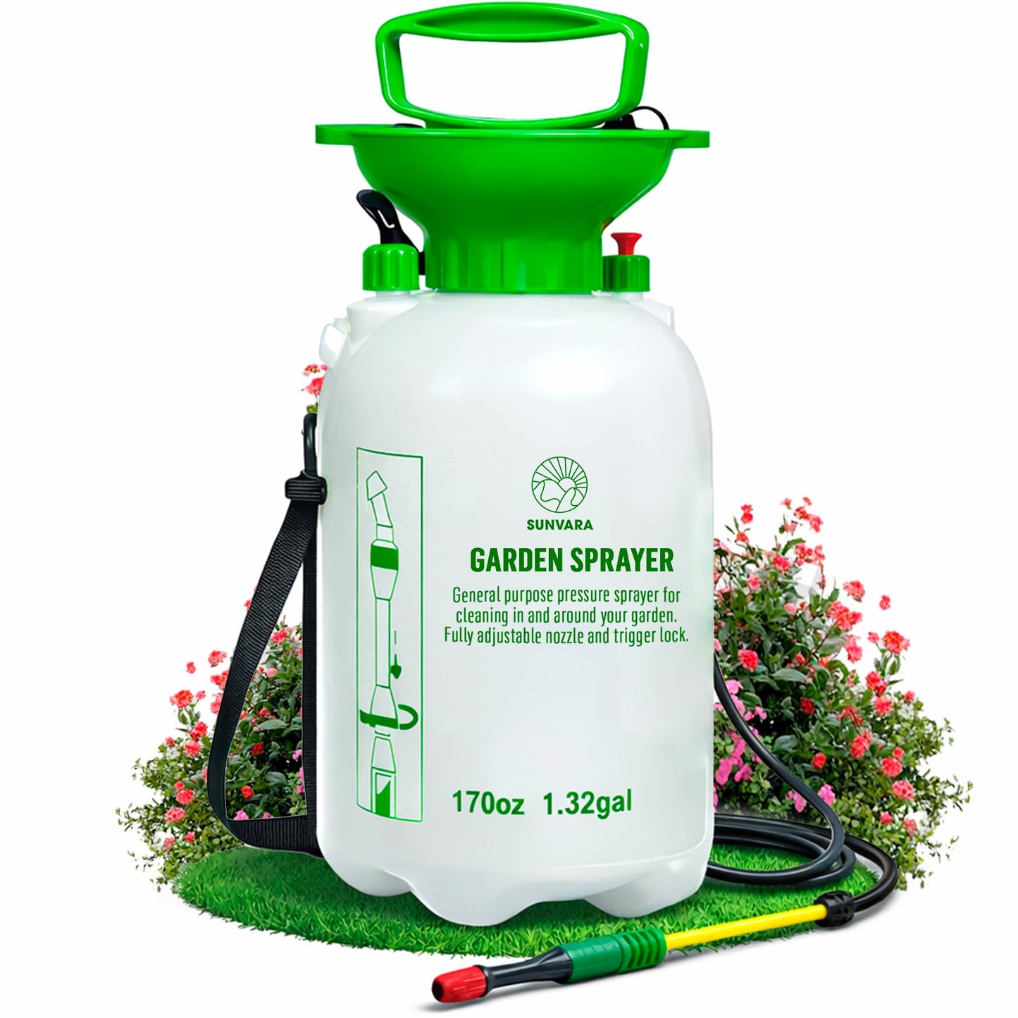1.3 Gallon Pump Pressure Sprayer (5L) – Lawn and Garden Sprayer with Adjustable Nozzle & Shoulder Strap – for Watering Plants, Weeds, Fertilizer & Outdoor Cleaning