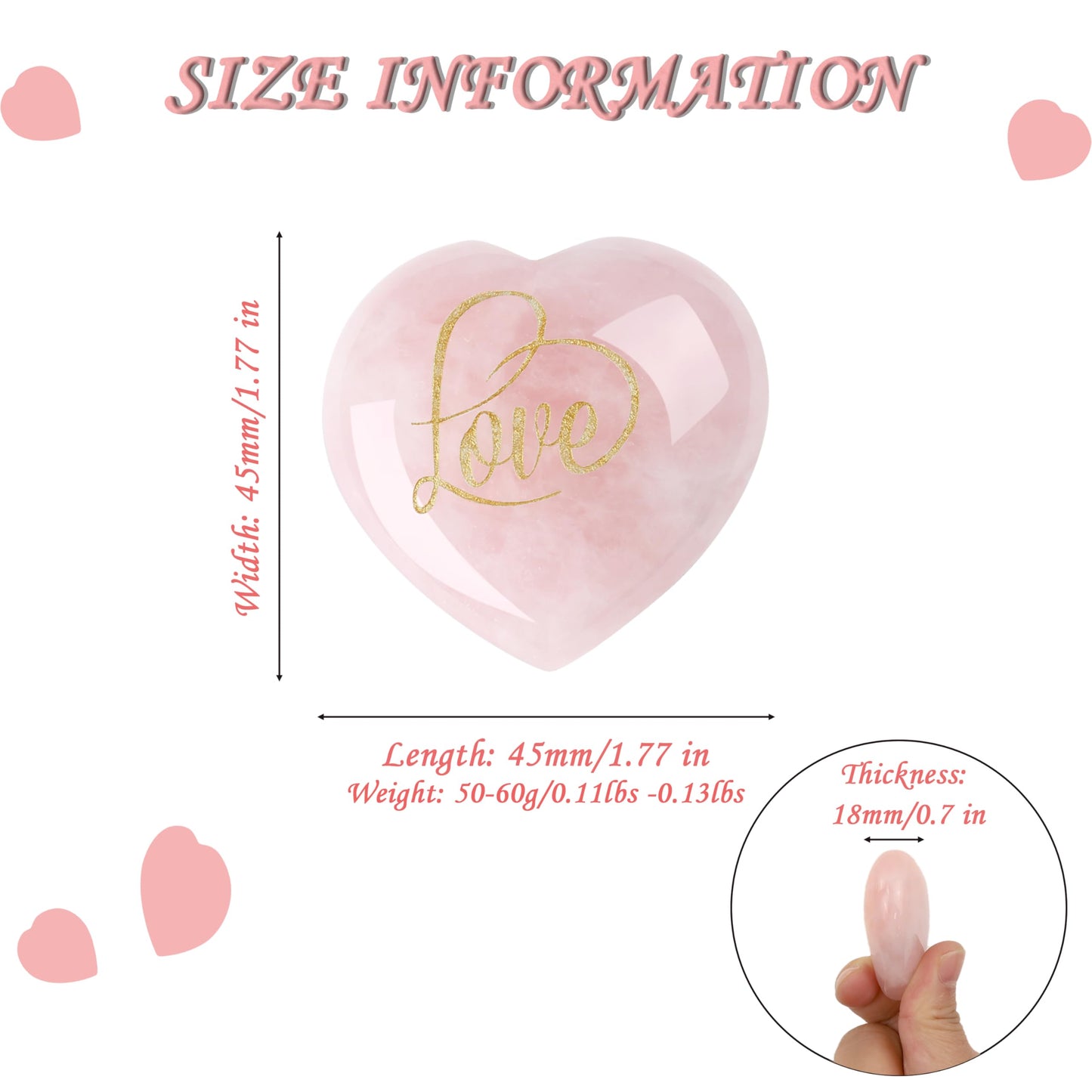 ZHIYUXI 45mm Rose Quartz Crystals Heart Shaped Rocks Pink Gems Heart Stones Rose Quartz Love Smooth Rocks Engraved Gemstone Pink Crystals Crystals Gifts Mothers Day Gifts Pink Gifts for Women