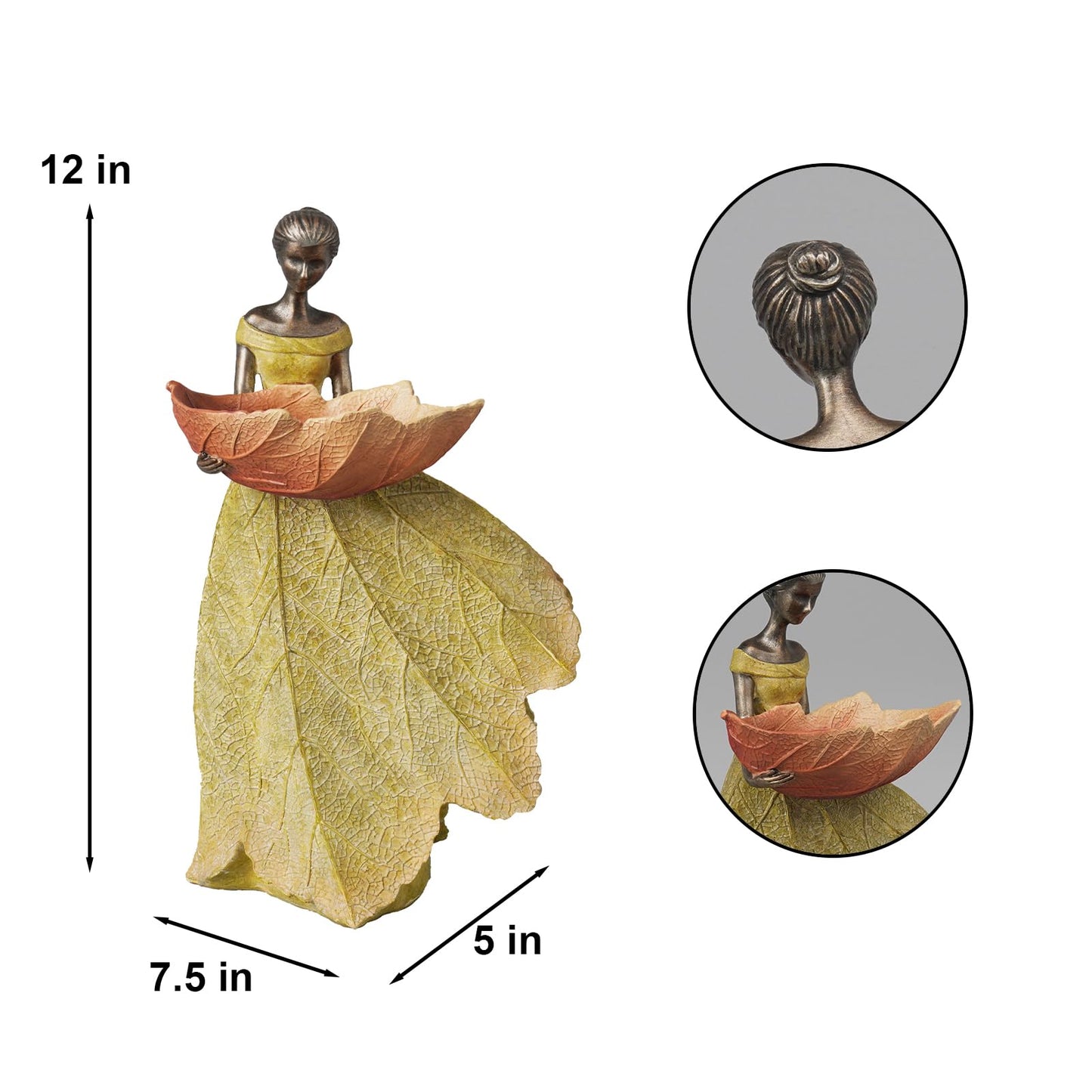 DiliComing Fairy Garden Statue Bird Feeder - 12 Inch Fairy Statue for Home Decoration, Resin Outdoor Statues for Garden Decoration, Best Bird Feeder Gift for Women(Yellow)