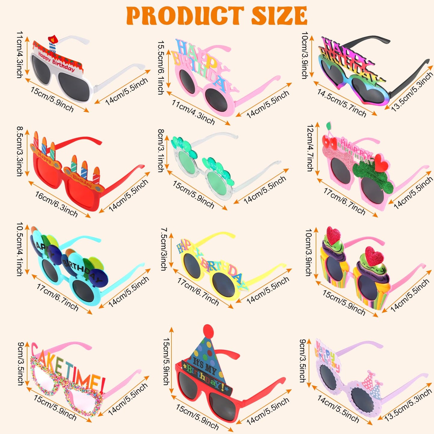 NICOWARM 12pcs Birthday Glasses, Happy Birthday Sunglasses, Novelty Funny Photo Booth Props for Happy Birthday Party, Birthday Sunglasses for Adults Birthday Party Supplies