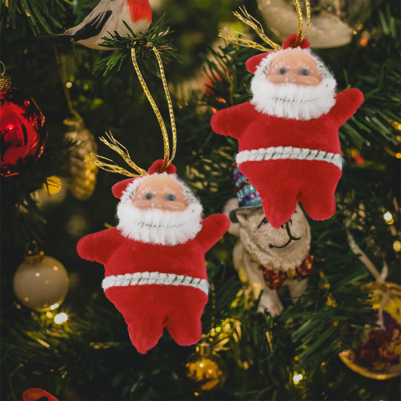 Garneck 20pcs Mini Santa Claus Ornaments Miniature Plush Christmas Tree Hanging Decorations Xmas Tree Pendants for Holiday Party Home Decor