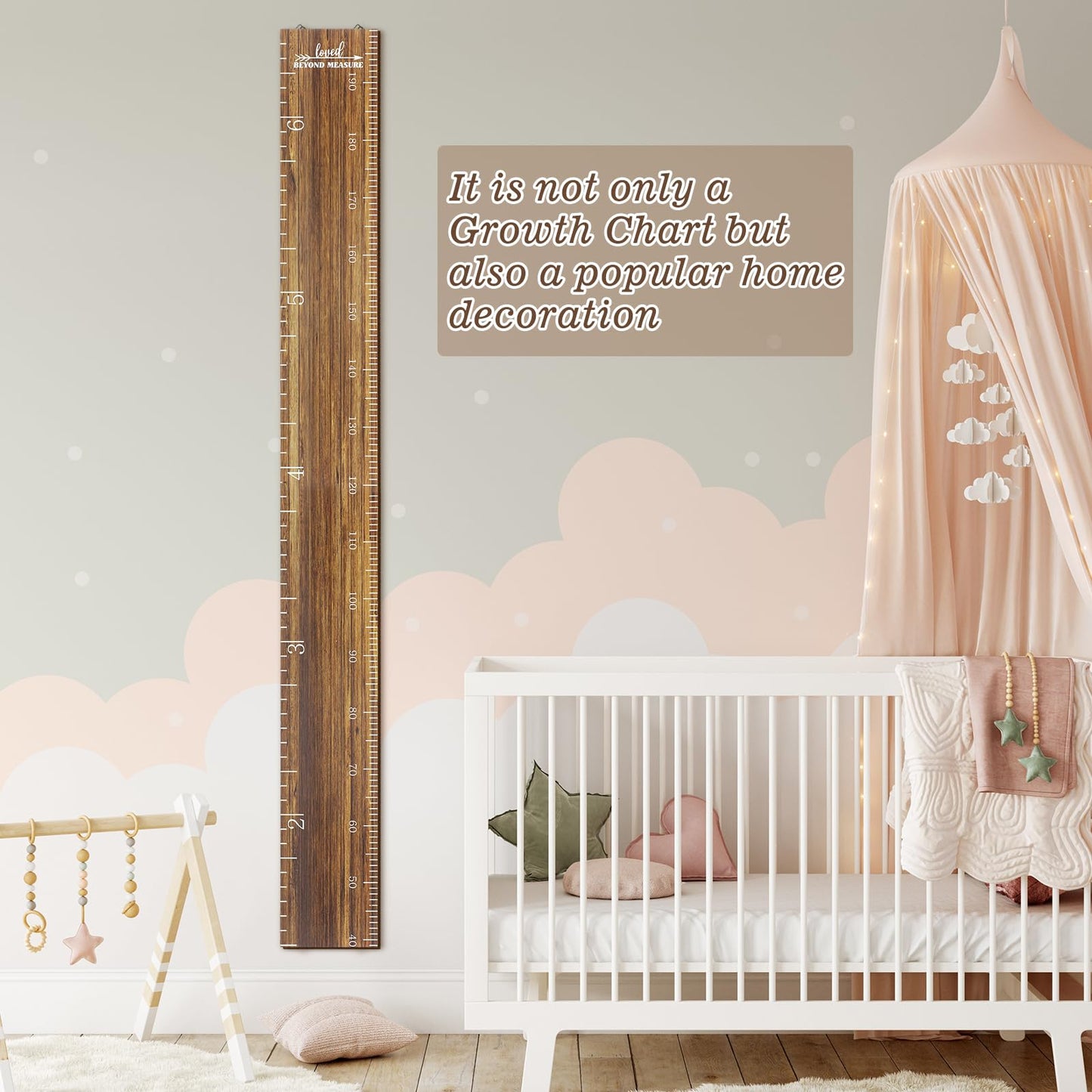 Eersida Growth Chart for Wall Kids Height Growth Chart Wooden Ruler Nursery Wall Decor Boys Girls Height Measurement Loved Beyond Measure for Room Hanging Decor(Novel Style)
