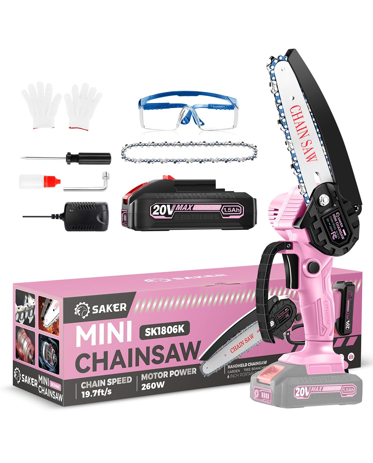 Saker Mini Chainsaw|6 Inch Chainsaws[2025 Upgraded]|Mini Cordless Electric Chain Saw|Small Handheld Portable Chain Saws Battery Powered Chain Saw for Tree Trimmer and Garden,Gifts for Men
