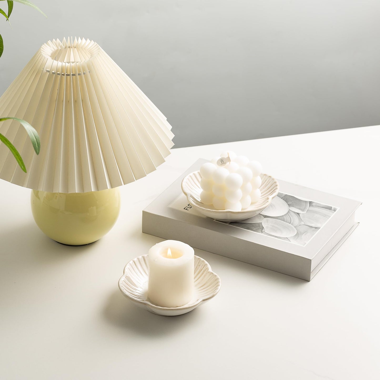 Ceramic Pillar Candle Holder Plates, Decorative Candlestick Holder, Tea Light Incense Santo Palo Holders, for Dinning, Party, Wedding, Birthday, Anniversary Decorations, 1pack (White)