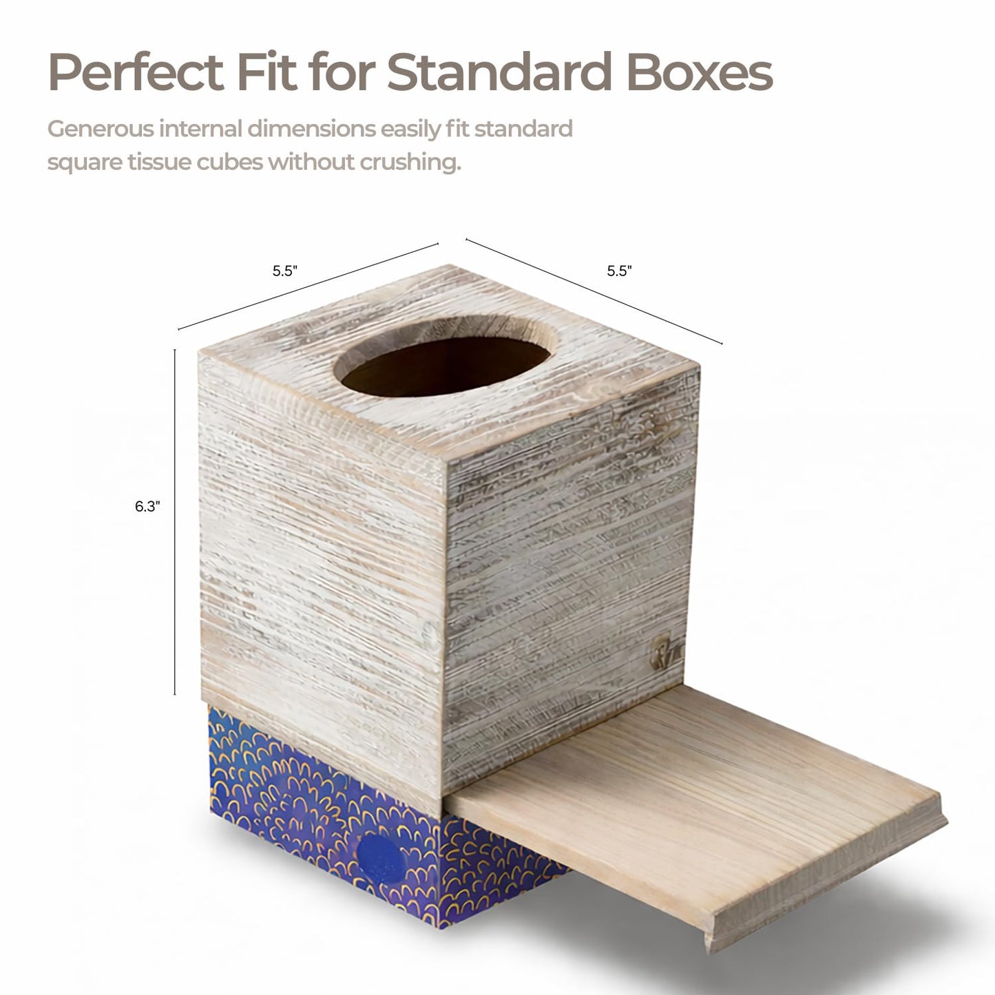 White Barnwood Tissue Box Cover: 2 Pack Tissue Box Holder Includes Slide-Out Bottom Panel, Stylish Tissue Box Cover Square Perfect for Farmhouse Bathroom Decor