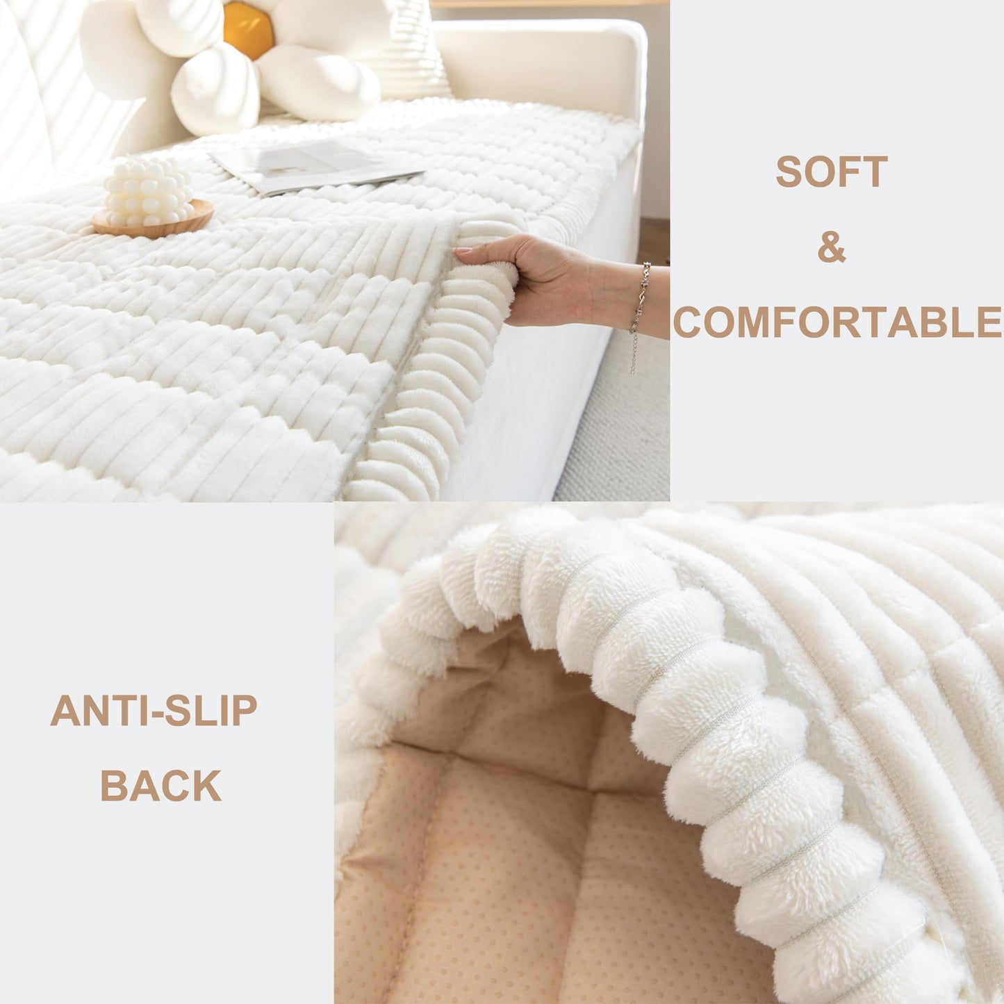 Mivnue Pet Couch Cover, Couch Covers for Dogs, Washable Dog Sofa Covers Couch Protector, Fuzzy Non Slip Couch Slipcover Pet Friendly (White, 27.6" x 59.1")