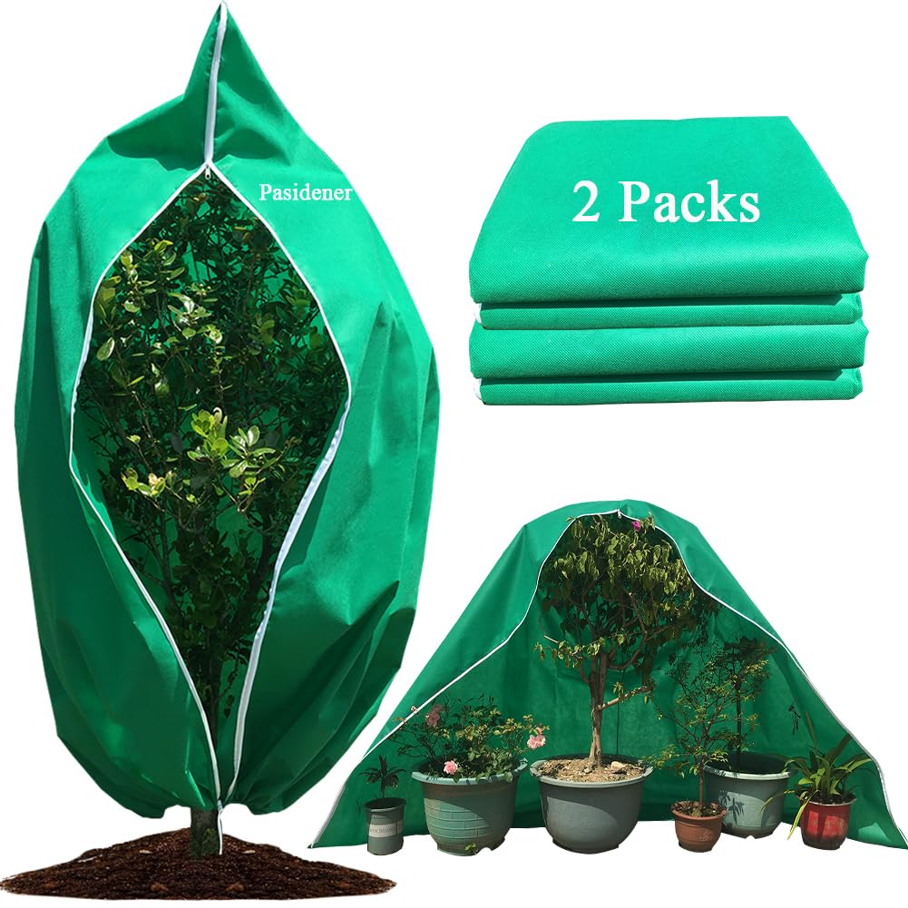 Pasidener Plant Covers Freeze Protection 2 Packs 90"X75" 2.2oz Tree Covers Frost Plant Covers Freeze Cloth for Outdoor Plants with Zipper Drawstring