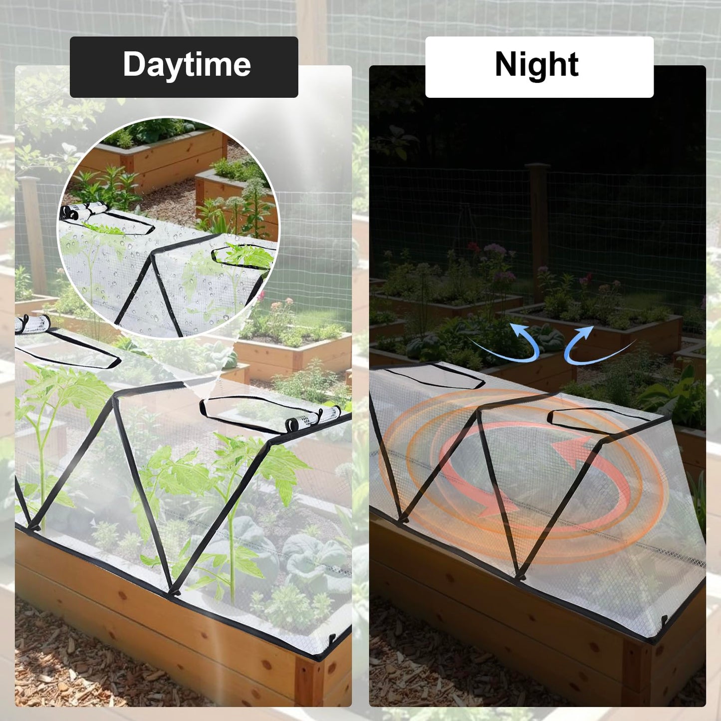 48" X 13.4" X 14" Foldable Plant Winter Frost Cover Protection for Garden Beds, Garden Row Accelerator Plants Cover with Insect Net Spring-Up Greenhouse Frost Cover for Vegetable Plant (2PCS)