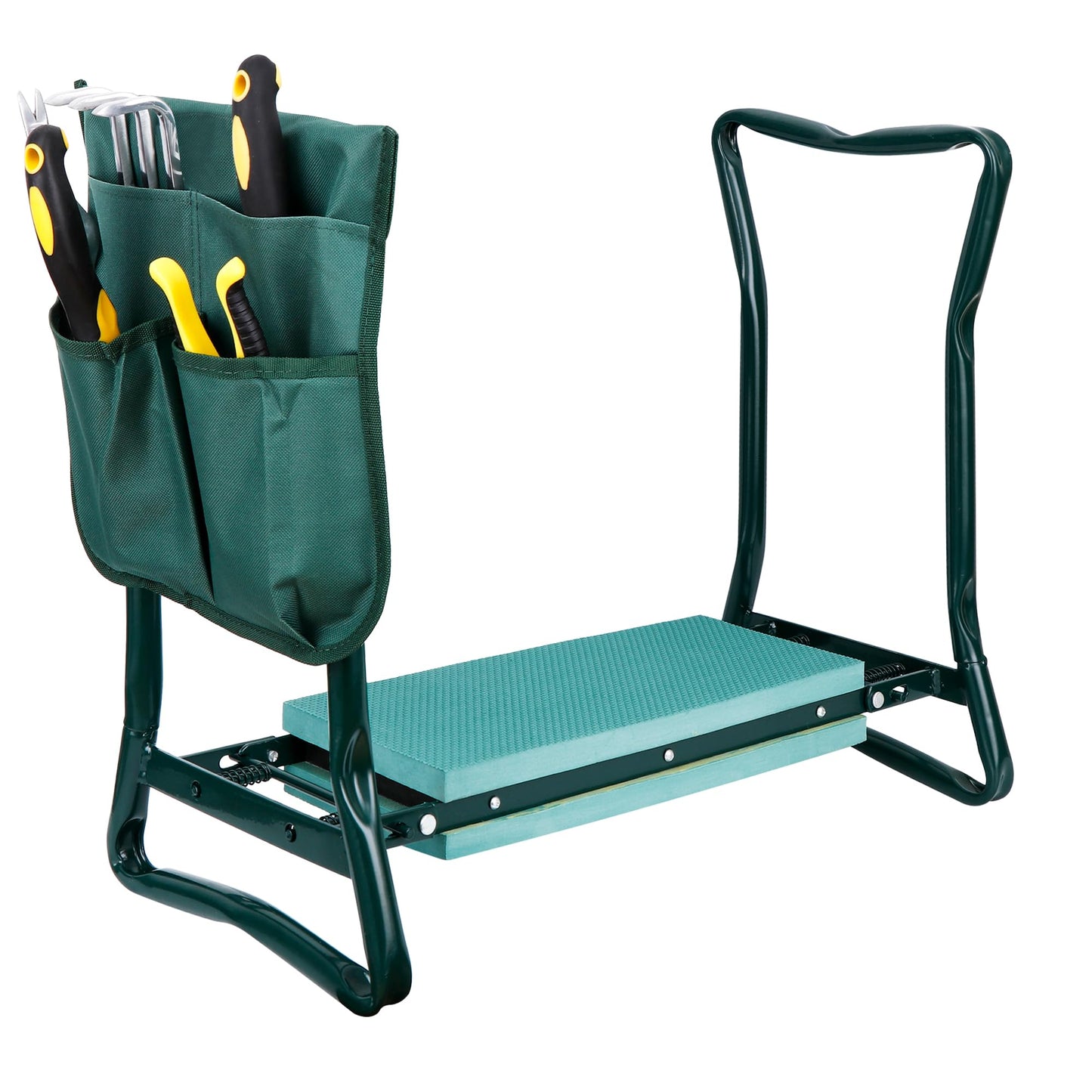 HomGarden Upgraded Folding Garden Kneeler Seat Bench Stool w/Thicken & Widen Soft Kneeling Pad, Portable Heavy Duty Gardener Stool with Large Tool Pouch,1 Set