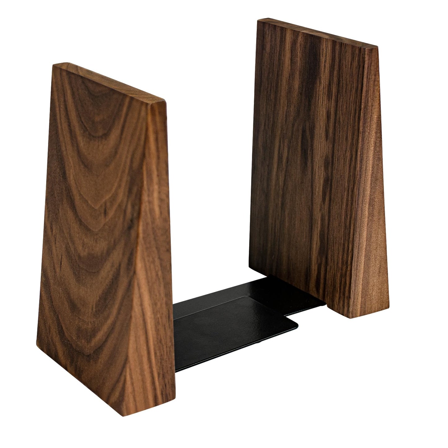 Luxdecor Walnut Book Ends Hold Heavy Books-6x5x4in Wood Bookends for Office Desk Non Skid, Decorative Walnut Bookend 2pack, Triangle Style