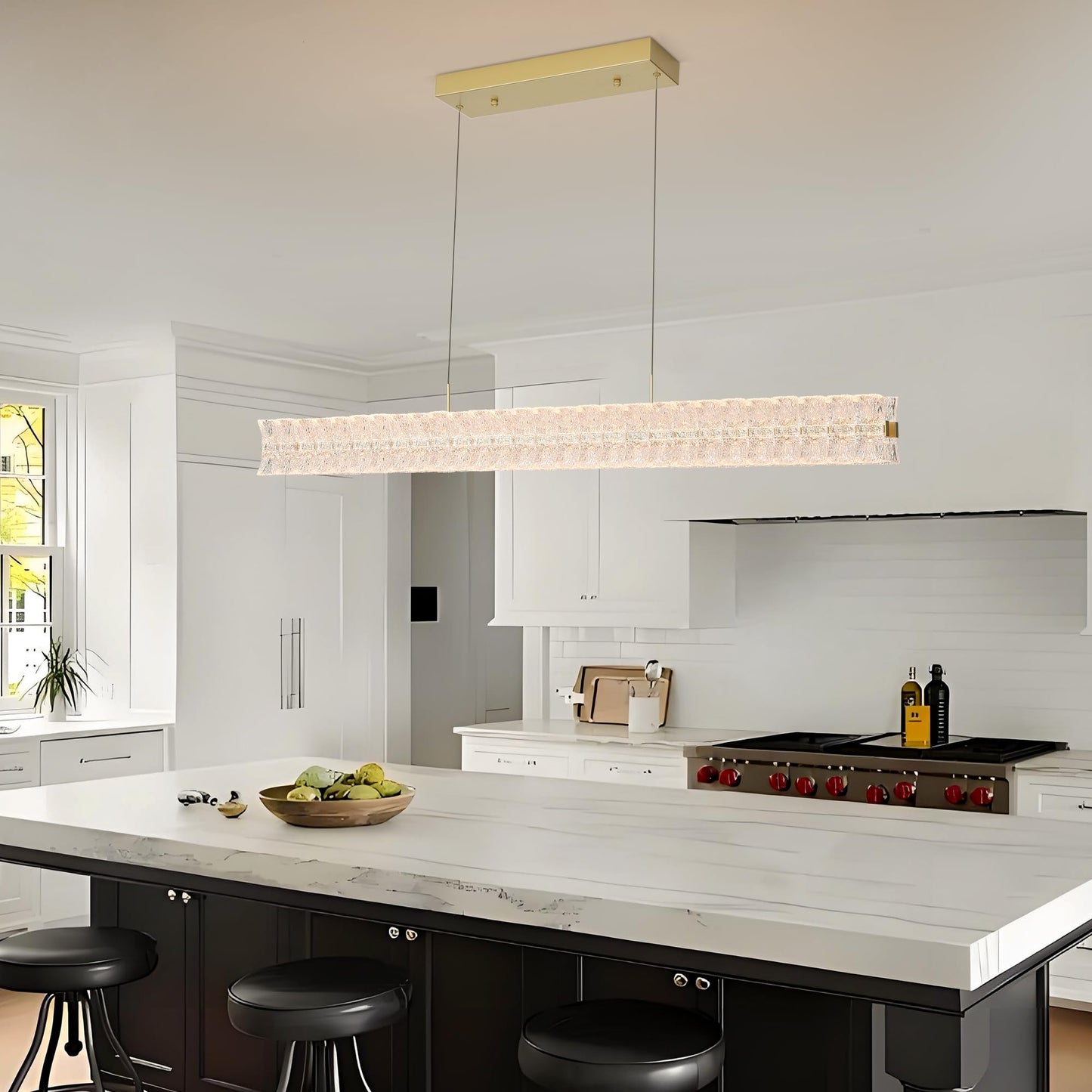 BESTWEST Modern 47.2inch Rectangle Crystal Chandelier, Dimmable Led Crystal Pendant Lighting for Dining Room Kitchen Island, Linear Chandelier Hanging Light Over Table