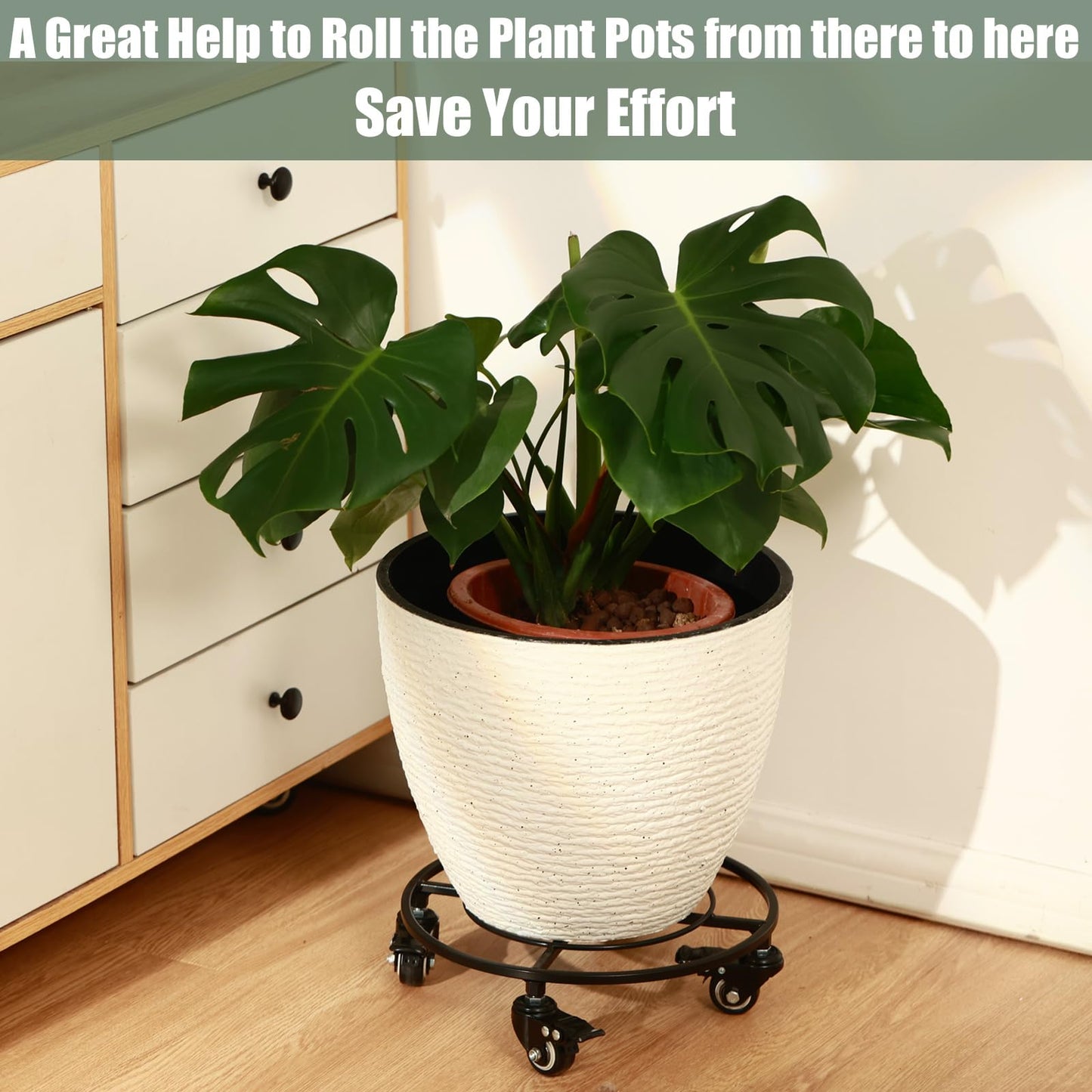 KvyusFlourish 3 Packs Large Metal Plant Caddy with Wheels 13.6" Rolling Plant Stands Heavy-Duty Wrought Iron Plant Dolly Plant Rollers Planter Mover with Casters