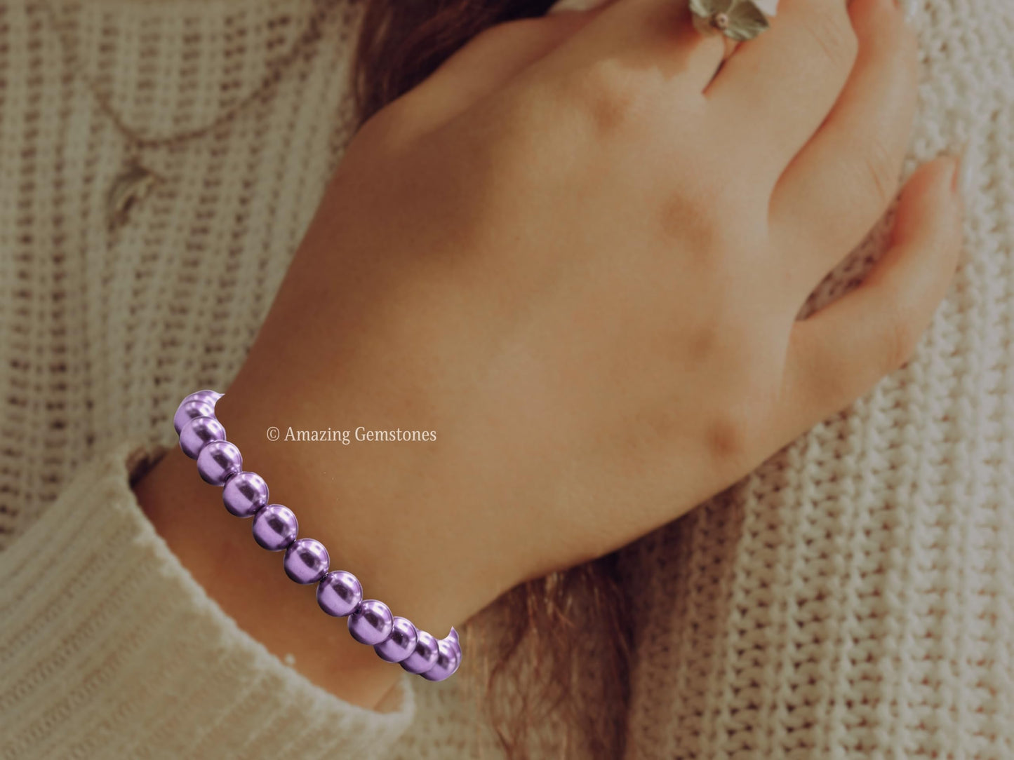 Amazing Gemstone Crystal Bracelet for Women Men's Gifts - Protection Healing Crystal Bracelet - 8mm Gemstone Beaded Stretchable Bracelet Pulseras Para Hombres Mujer Stocking Stuffers Mothers Day Gift (Lavender Pearl)
