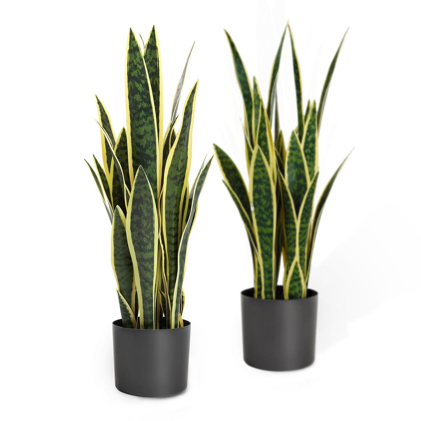 KOL 25.6’’ 2-Pack Artificial Snake Plant, Mother in Law Tongue Plants, 2ft Fake Sansevieria Indoor, 32 Realistic Leaves in Pot, Home Office Hotel Garden Corner Decor, Yellow