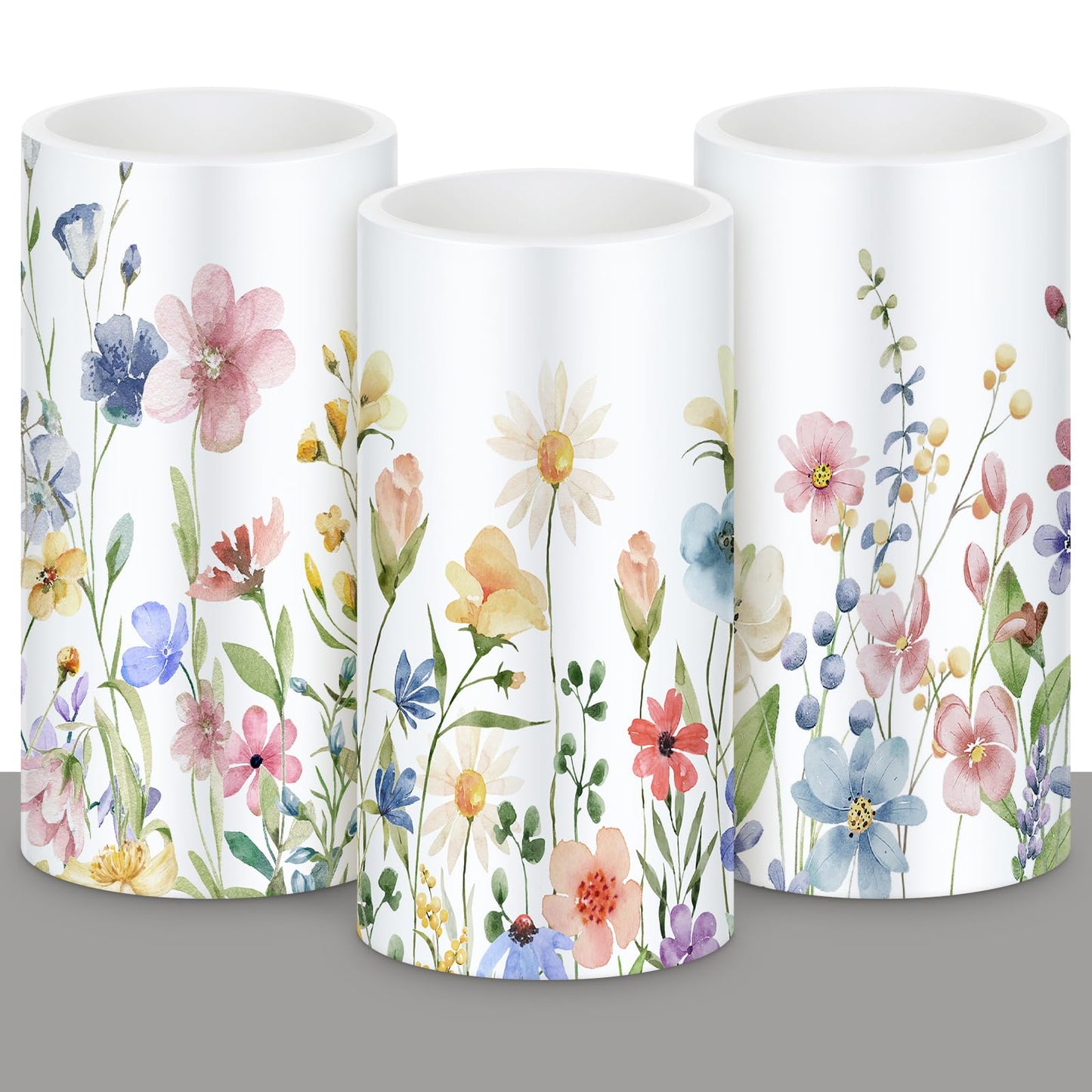 Retisee 3 Pcs Spring Wildflower Flameless Candles Spring Floral Battery Operated Flickering LED Candles with Remote Floral Gifts Decoration for Easter Wedding Table Centerpieces Home Living Room Decor