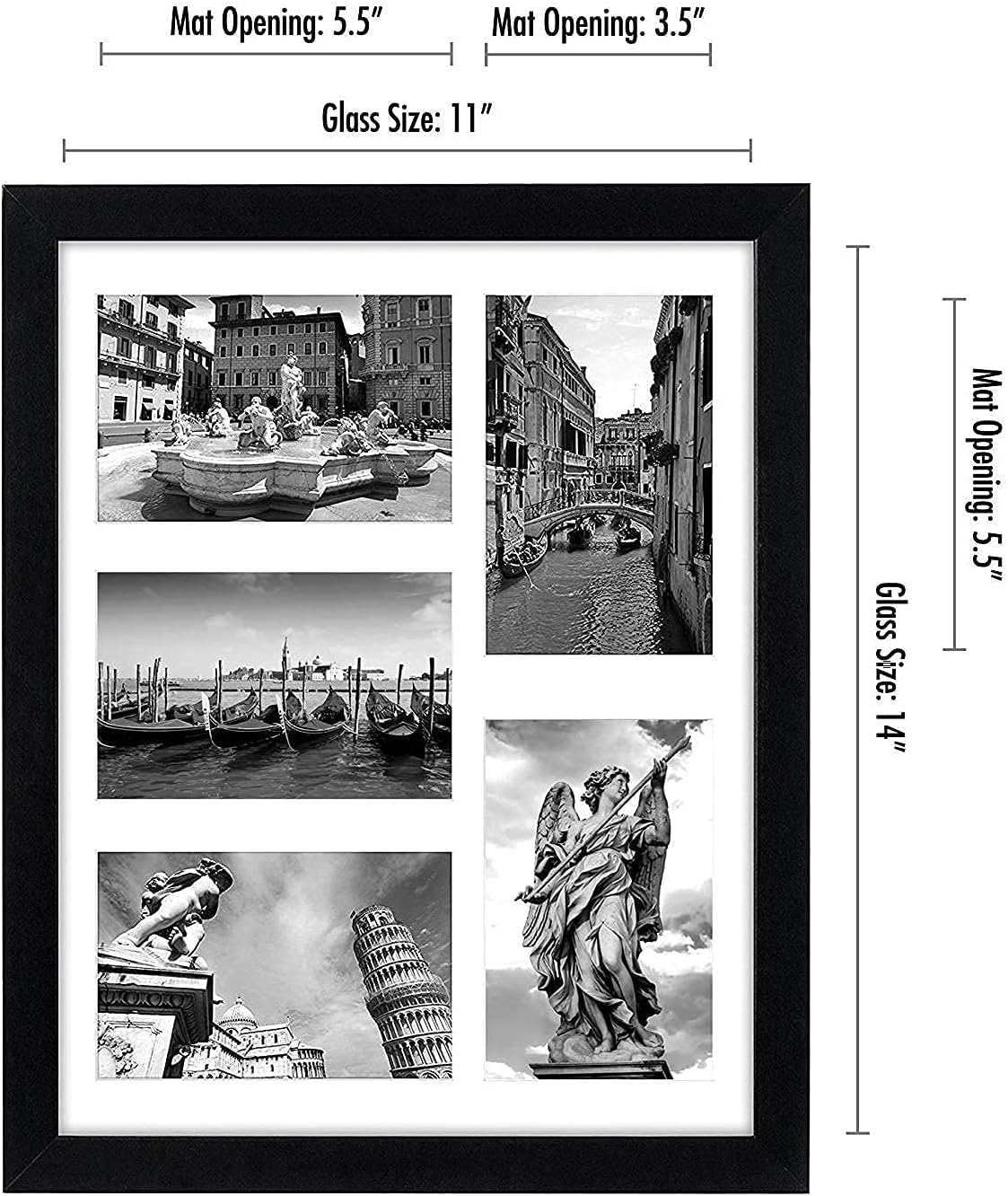 Americanflat 4x6 Collage Picture Frame with Shatter-Resistant Glass - Fits Five 4x6 Photos or Use as One 11x14 Picture Frame - Signature Collection - Collage Frames for Wall Display - Black