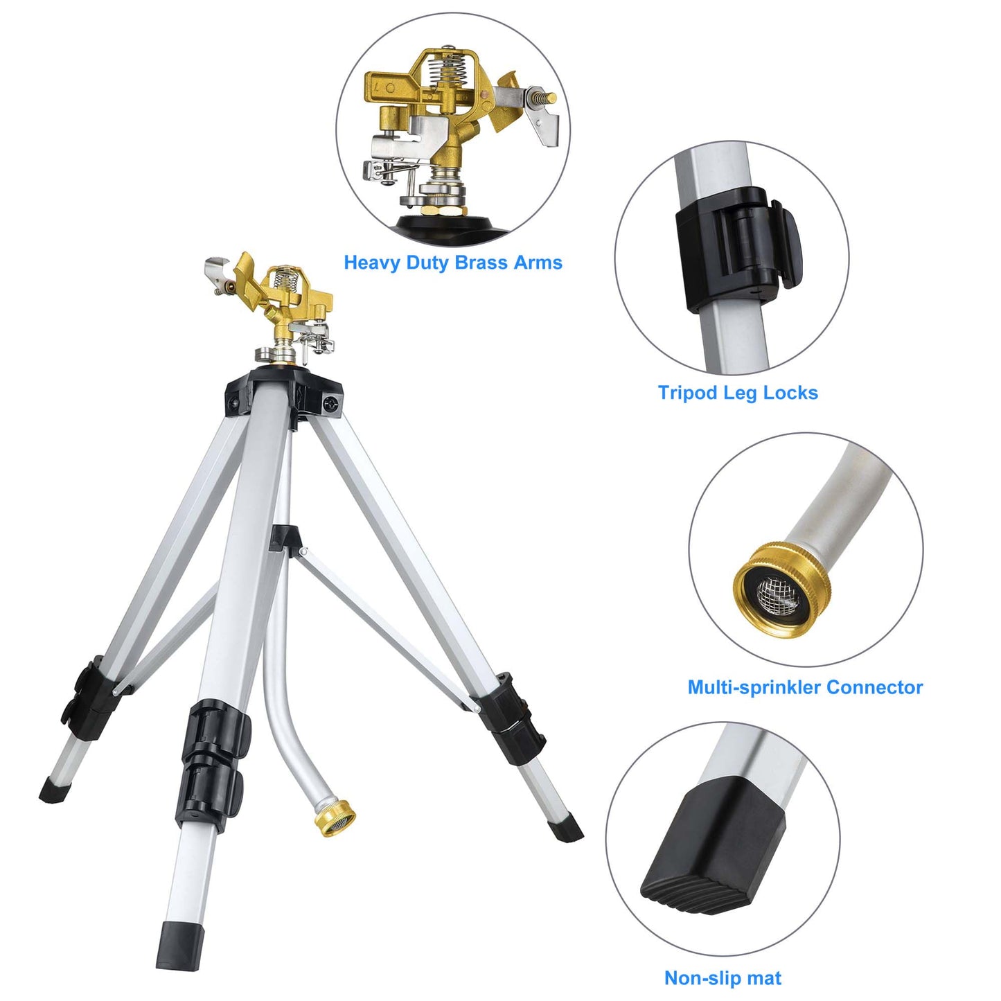 37" Metal Telescopic Tripod Sprinklers, 2 Pack Heavy Duty Impact Lawn Sprinkler for Large Areas, Yard, Courtyards and Gardens