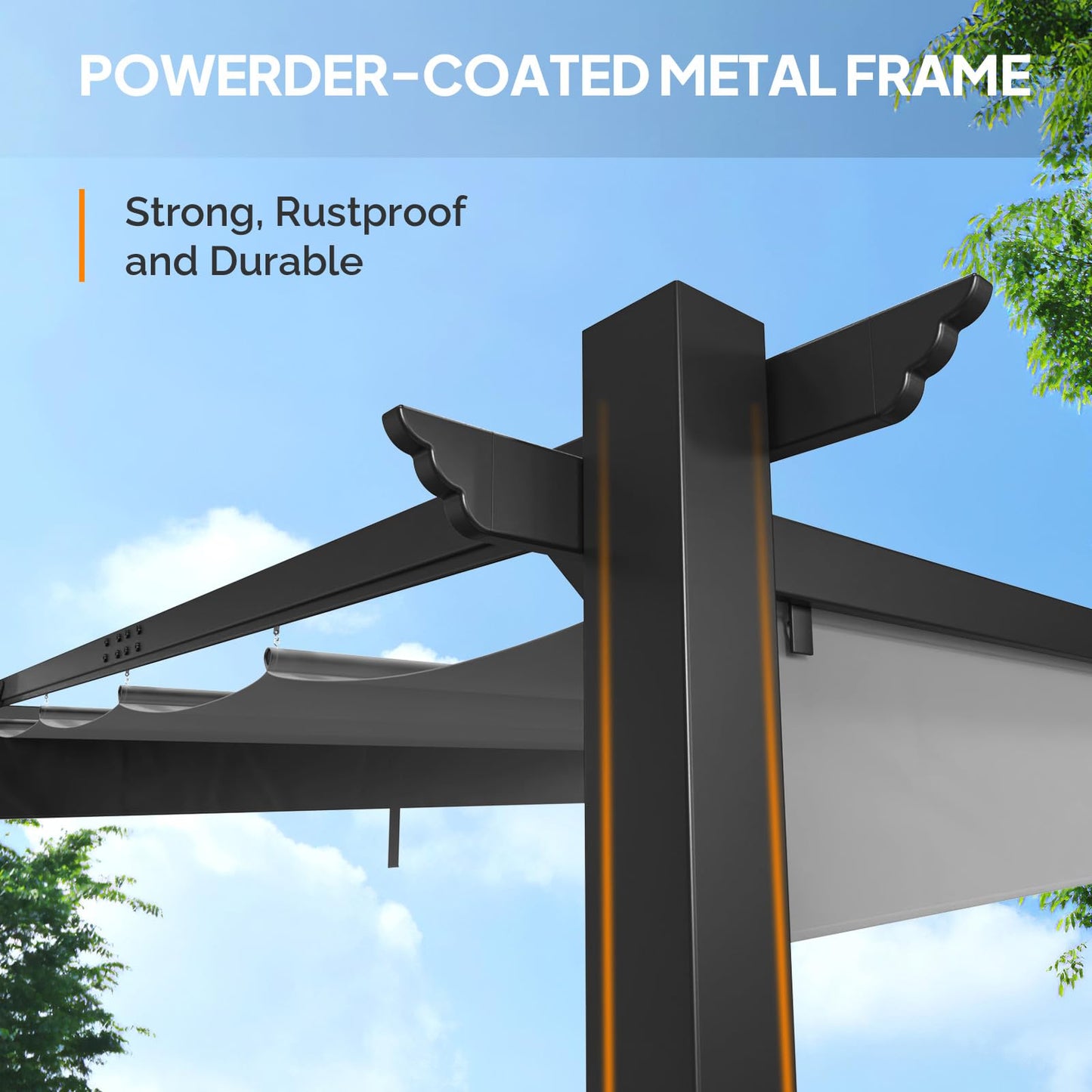 VINGLI 10’x 10' Outdoor Pergola Retractable Aluminum Pergola Canopy with Adjustable Roof, Patio Pergola for Deck, Porch, Garden, Yard (Gray)