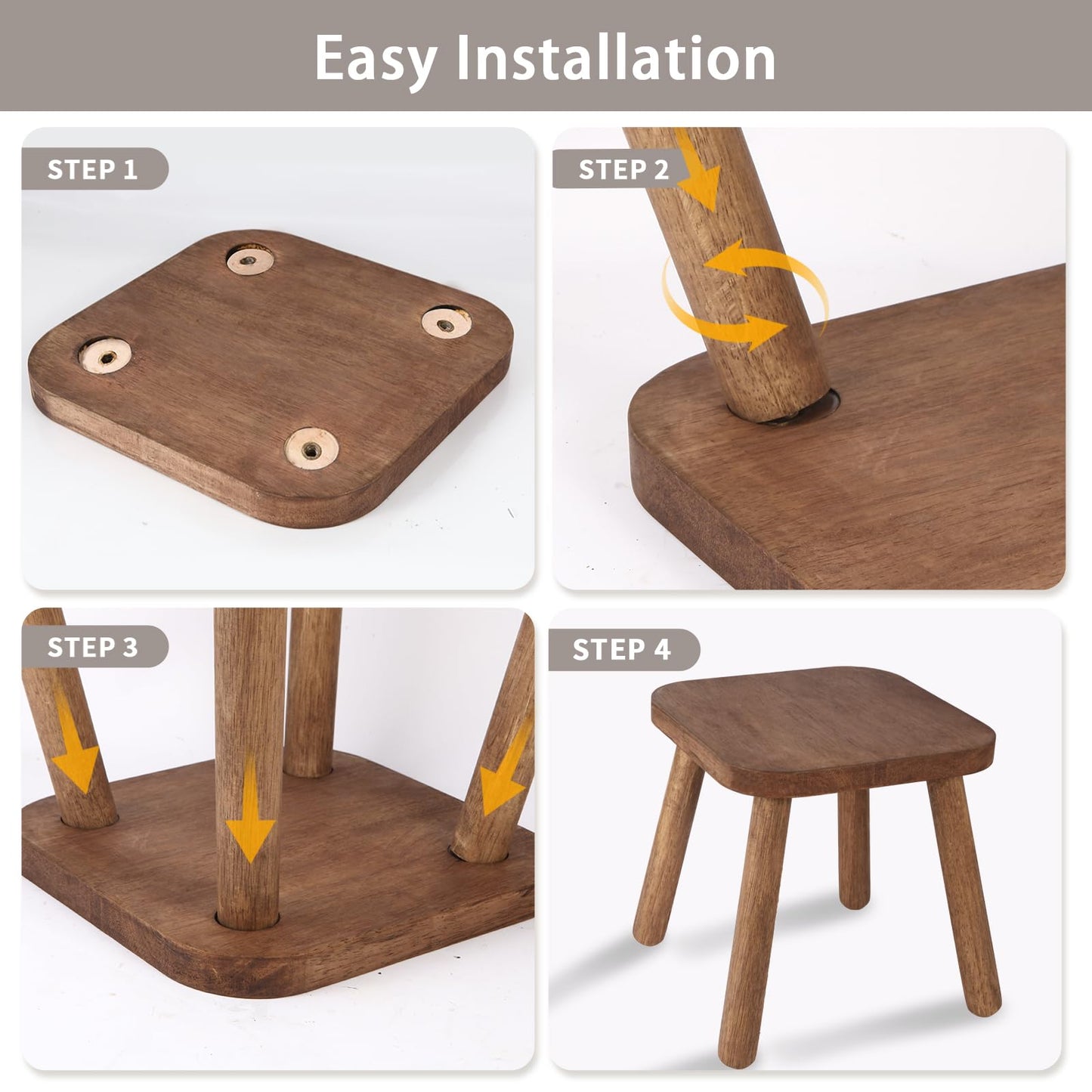 Jurath Natural Solid Wood Step Stool Wood Stool for Kids 11.7'' Sturdy Sitting Stool Wooden Step Stool for Adults Square Stool Wood Plant Stand Small Foot Stool with Four Detachable and Assembled Legs