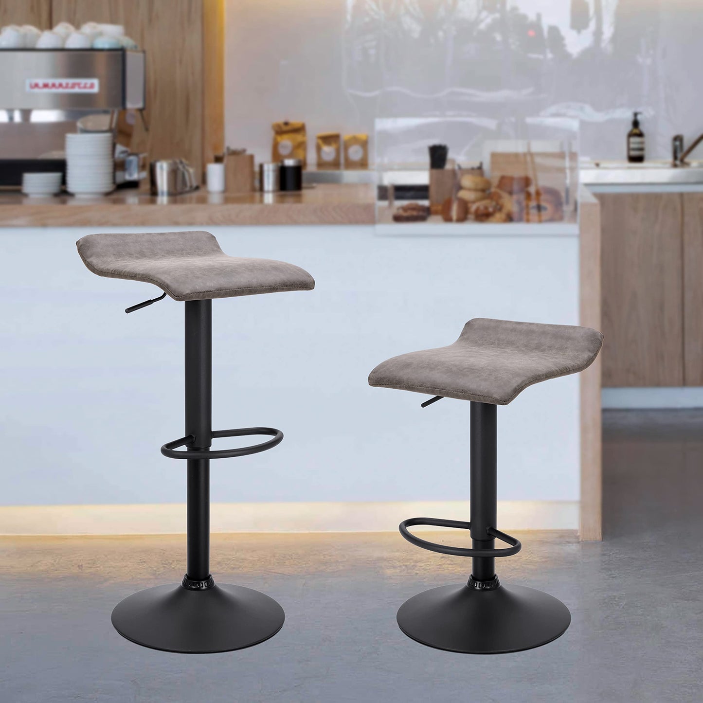 Finnhomy Bar Stools Set of 2 Counter Height, Swivel Barstools with Footrest and Backless, Height Adjustable Rustic Bar stools for Kitchen, Vintage Leather, Retro Grey