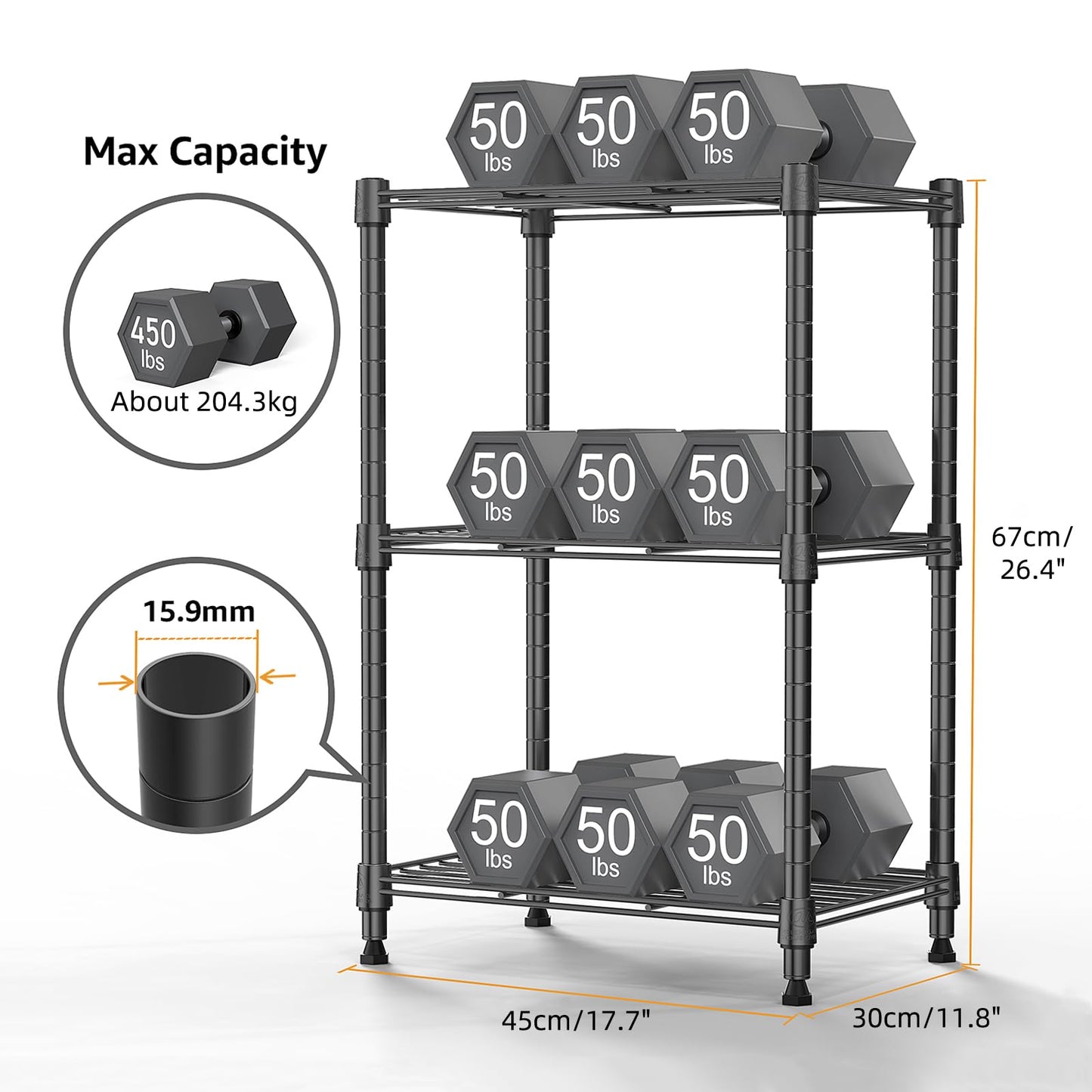 M MZG 450 lbs Steel Storage Shelving 3-Tier Utility Shelving Unit Steel Organizer Wire Rack for Home,Kitchen,Office (11.8" D x 17.7" W x 26.3" H)
