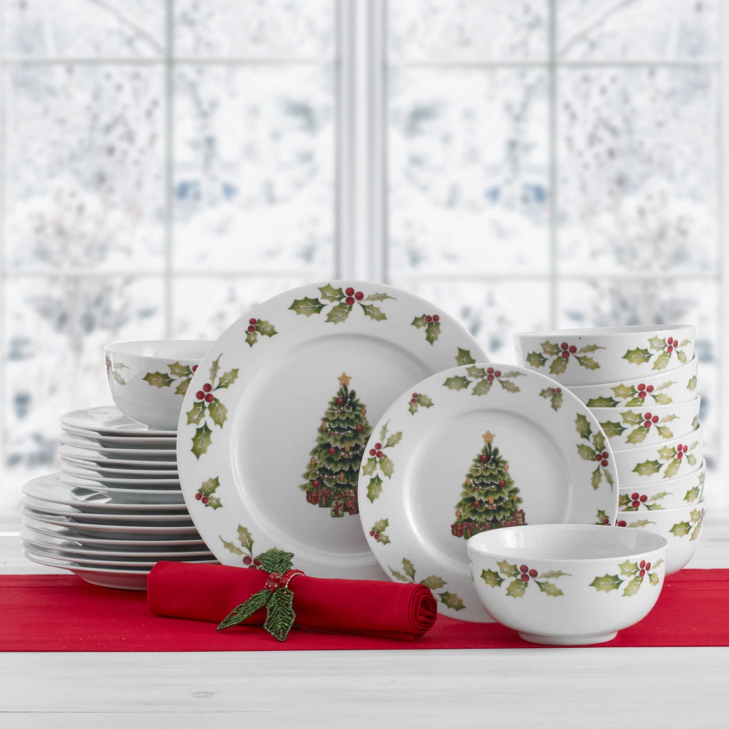 Pfaltzgraff Christmas Day 24 Piece Dinnerware Set, Service for 8