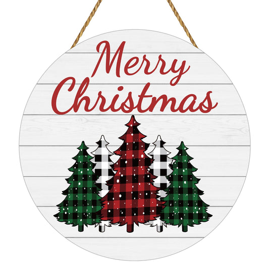 Christmas Decorations Indoor Door Decorations Wreaths for Front Door Hanger Merry Christmas Sign Wooden Buffalo Plaid Tree Wall Decor for Porch Wall Indoor Home Decor