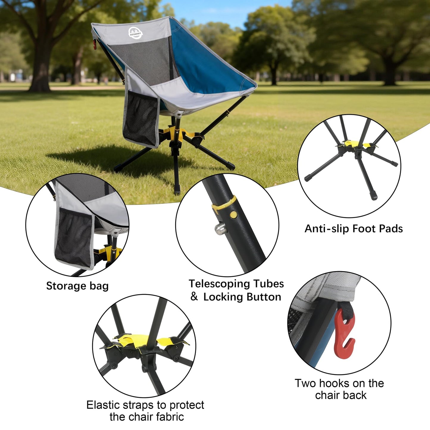 ADSMART Portable Camping Chair Lightweight Folding Chair for Camping - Outdoor Chair Supports 300 Lbs - Camp Chair Outdoor Adventures