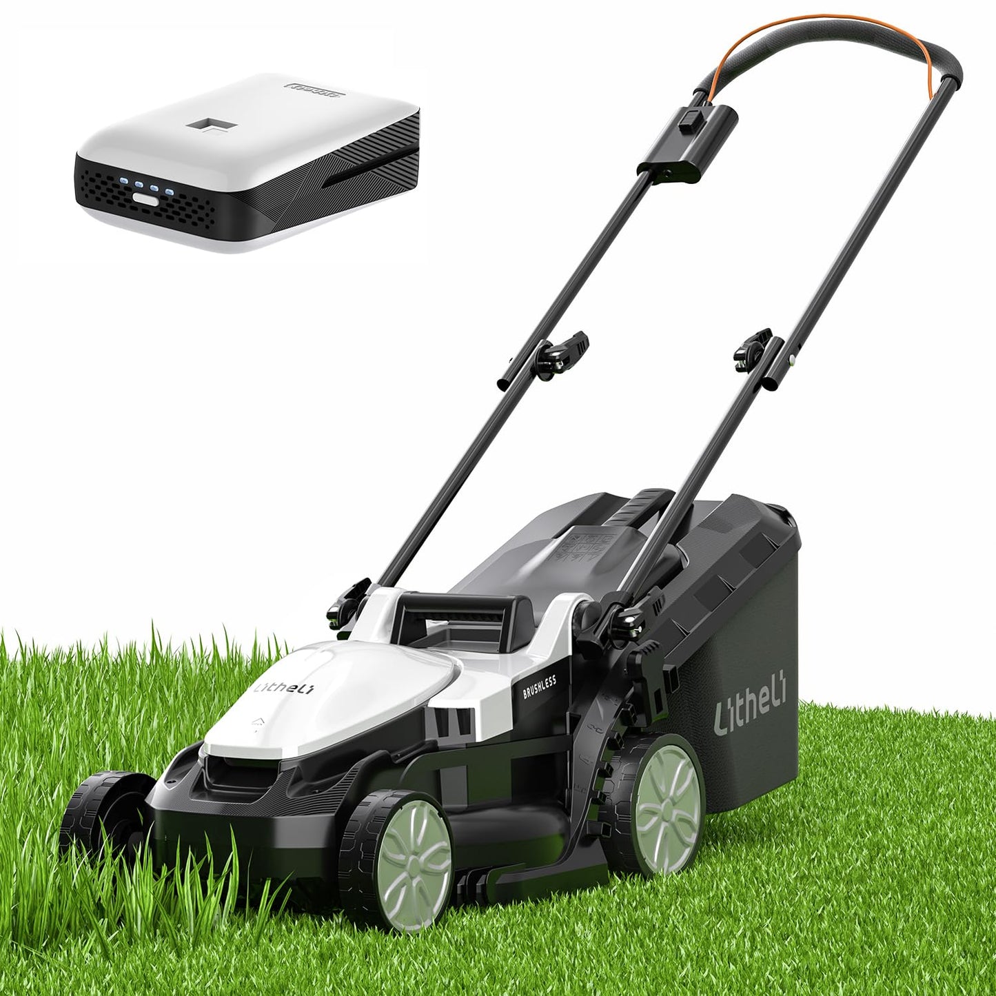 Litheli 13.2inch Electric Lawn Mower Cordless,Grass Cutter Machine for 1600 Sq.Ft.Lawnmower with Brushless Motor, 8 Gallon Capacity, Cutting Height from 1 to 2.5 in, Includes 1 4.0 Ah Battery
