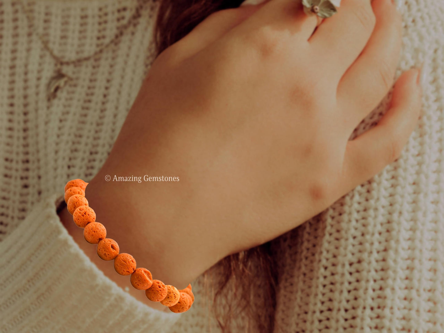 Amazing Gemstone Crystal Bracelet for Women Men's Gifts - Protection Healing Crystal Bracelet - 8mm Gemstone Beaded Stretchable Bracelet Pulseras Para Hombres Mujer Stocking Stuffers Mothers Day Gift (Orange Lava)