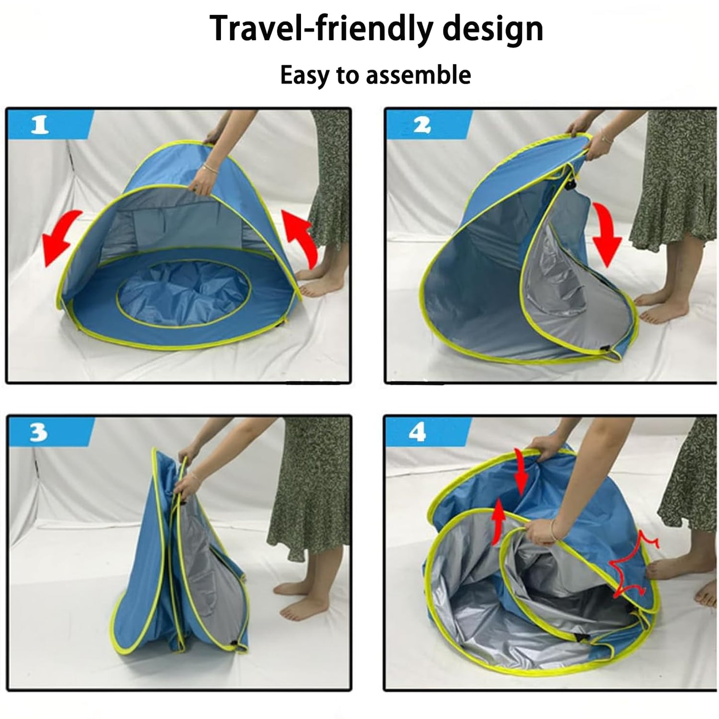 Baby Beach Tent with Pool, Pop Up Beach Tent Sun Shade for Infant Toddlers, Portable UV Protection Shade with Carry Bag for Outdoor Travel, Camping