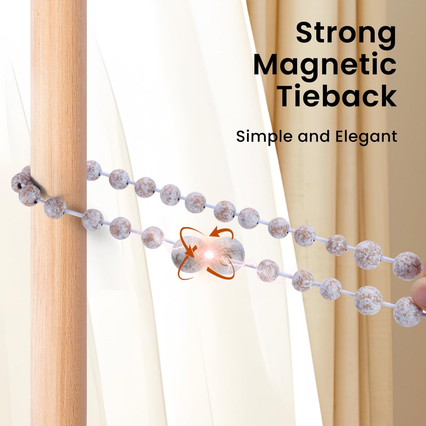 KLOGTSIND Magnetic Curtain Tiebacks, Curtain Tie Backs for Curtains 2 Pack, Wood Bead Curtain Tiebacks, Curtain Holders for Boho Bedroom Decor, Baby Nursery Decor, Farmhouse Decor