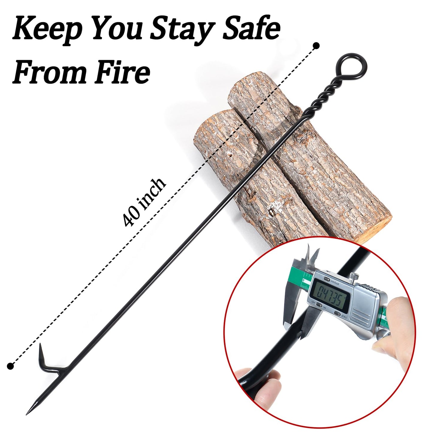 CKLT Fire Poker for Fire Pit, 40”Twisted Rope Design Fireplace Poker, Heavy Duty Handmade Fire Pit Poker for Campfire Wood Stove Firewood Log Coals, Outdoor and Indoor Fireplace Fire Pit Tools