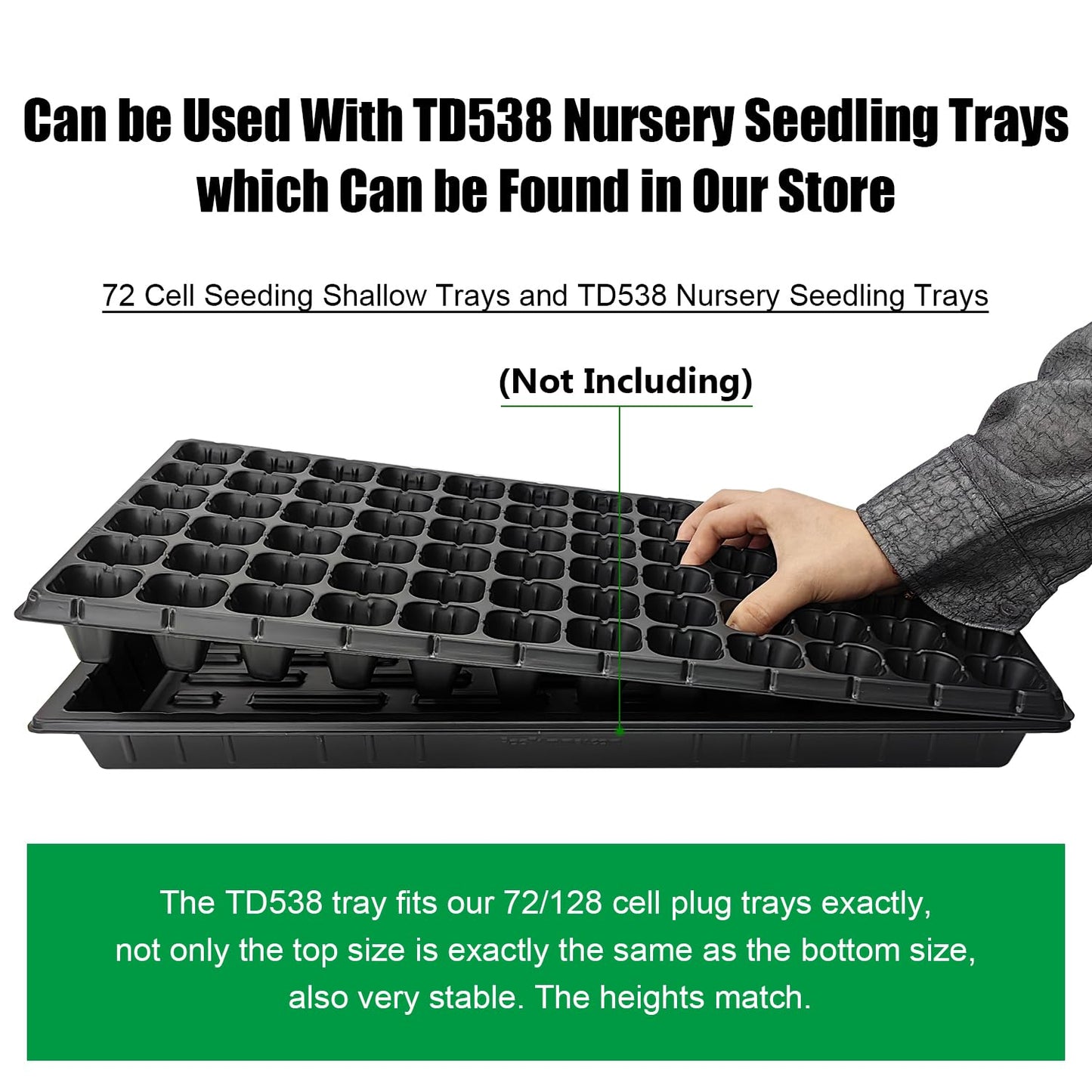 RooTrimmer 72 Cell Seed Trays, Thick Durable 72 Cell Plug Tray Seedling Plastic Nursery Tray for 1020 Flat Germination (10-Pack, 21"×11", 1.81" Height, Low)