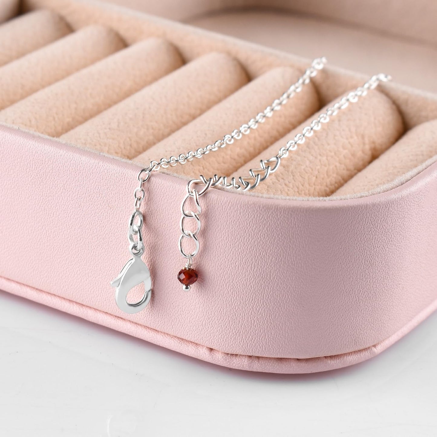 YANARA Garnet Ankle Bracelets for Women, Natural January Birthstone, Red Beads, Boho Chakra Healing Crystals, Dainty Anklet 9"+1.25" inch Silver Plated Adjustable Chain, Valentines Day Gifts For Women