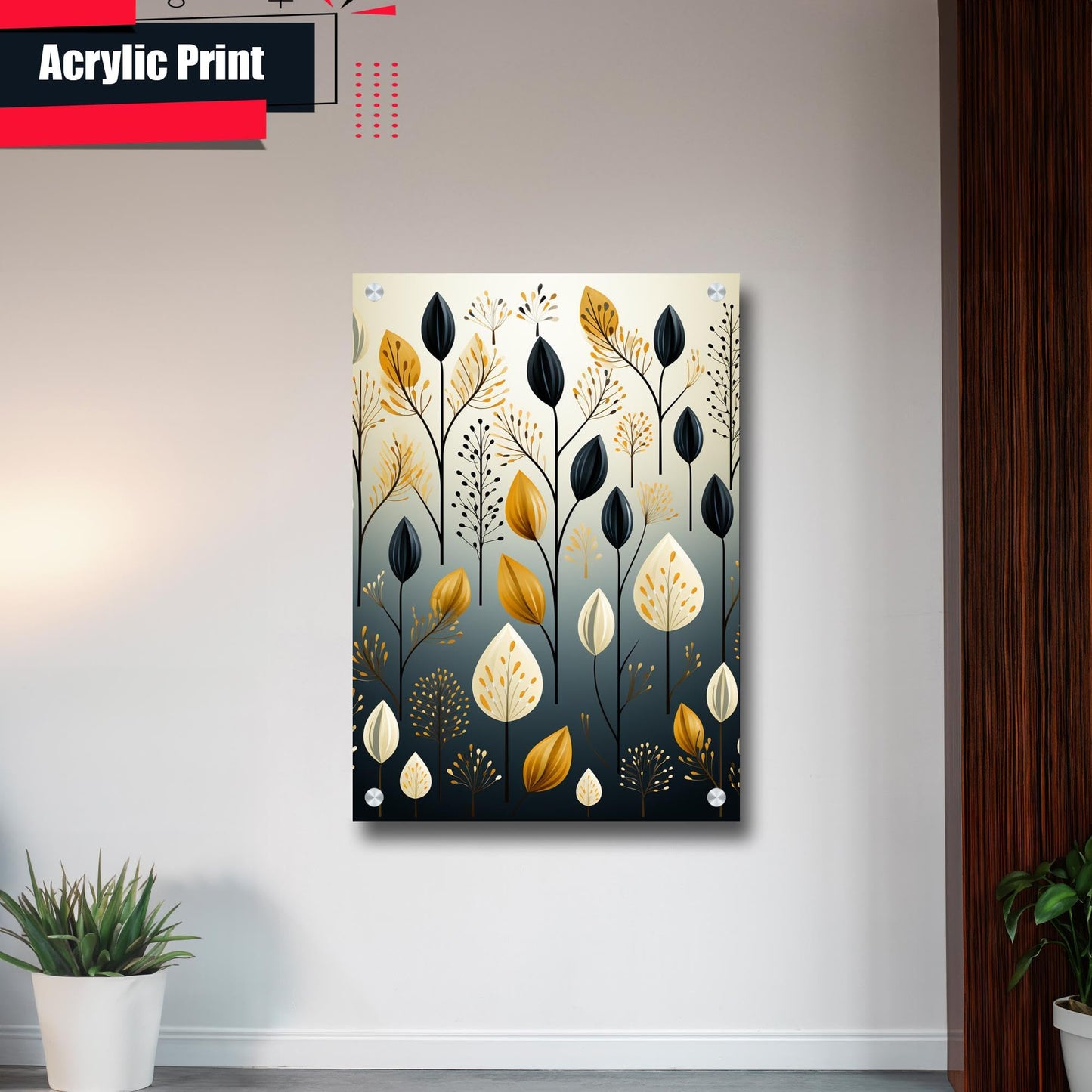 Scandinavian Folk Art, Black and Beige Abstract Botanical Wall Art for Scandinavian Home Decor, Decor Poster, Home Decor