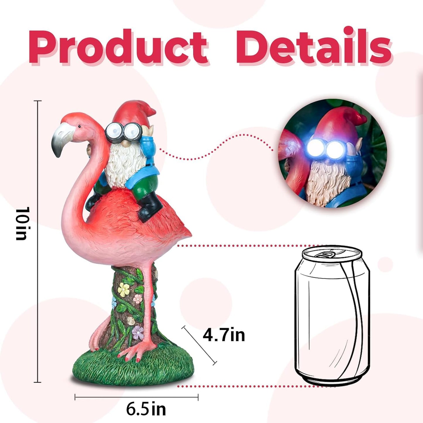 ArtTerpnica Solar Flamingo Gnome Garden Decor Statue, Outdoor Funny Solar Light Decoration for Yard, Patio, Lawn, Unique Housewarming, Birthday Gift for Women, Mom, Grandma