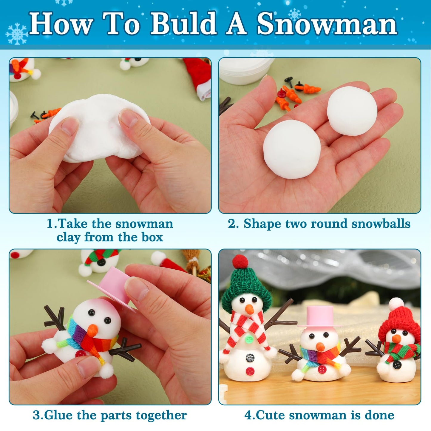 Build a Snowman Kit, 10 Pack Air Dry Modeling Clay Art Craft Supplies Christmas Crafts for Kids Ages 4-8 8-12 Christmas Activities Party Favors Toddler Boys Girls Stocking Stuffers Gifts Xmas Decor