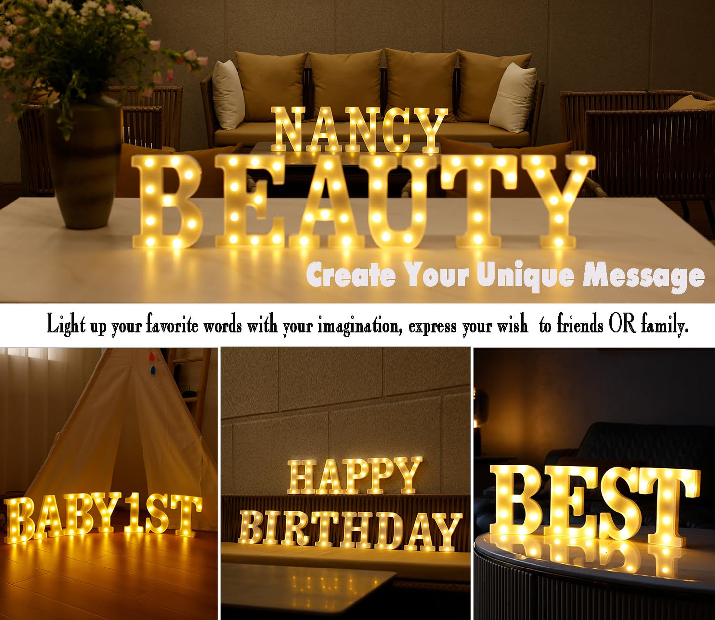 DyingSwan Small Led Marquee Letters, Light Up Letters, 8.58 Inch Led Letter Lights, Battery Powered Lighted Sign for Table, Party, Birthday, Christmas Decor (Letter B)