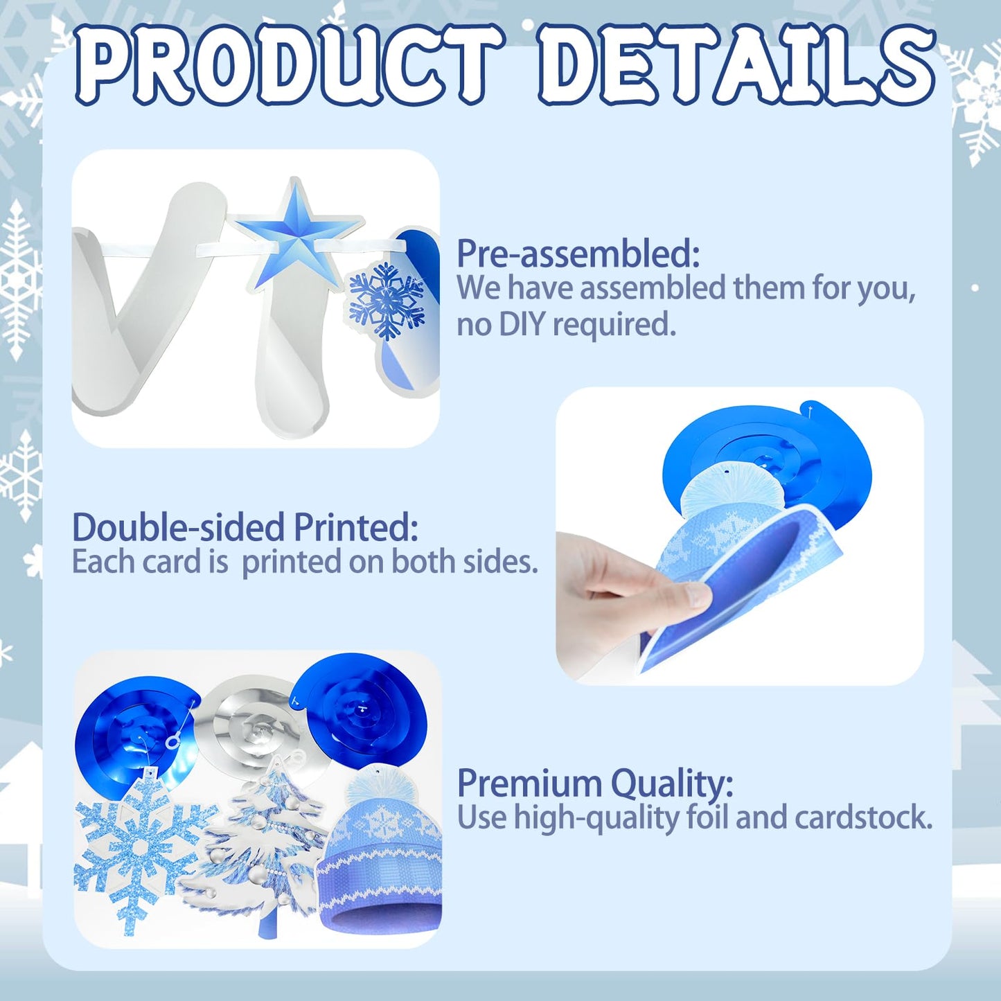 WEEPA 18 Pcs Winter Wonderland Decorations Snowman Snowflake Hanging Swirls Winter Party Banner Set Blue Silver Christmas Decorations