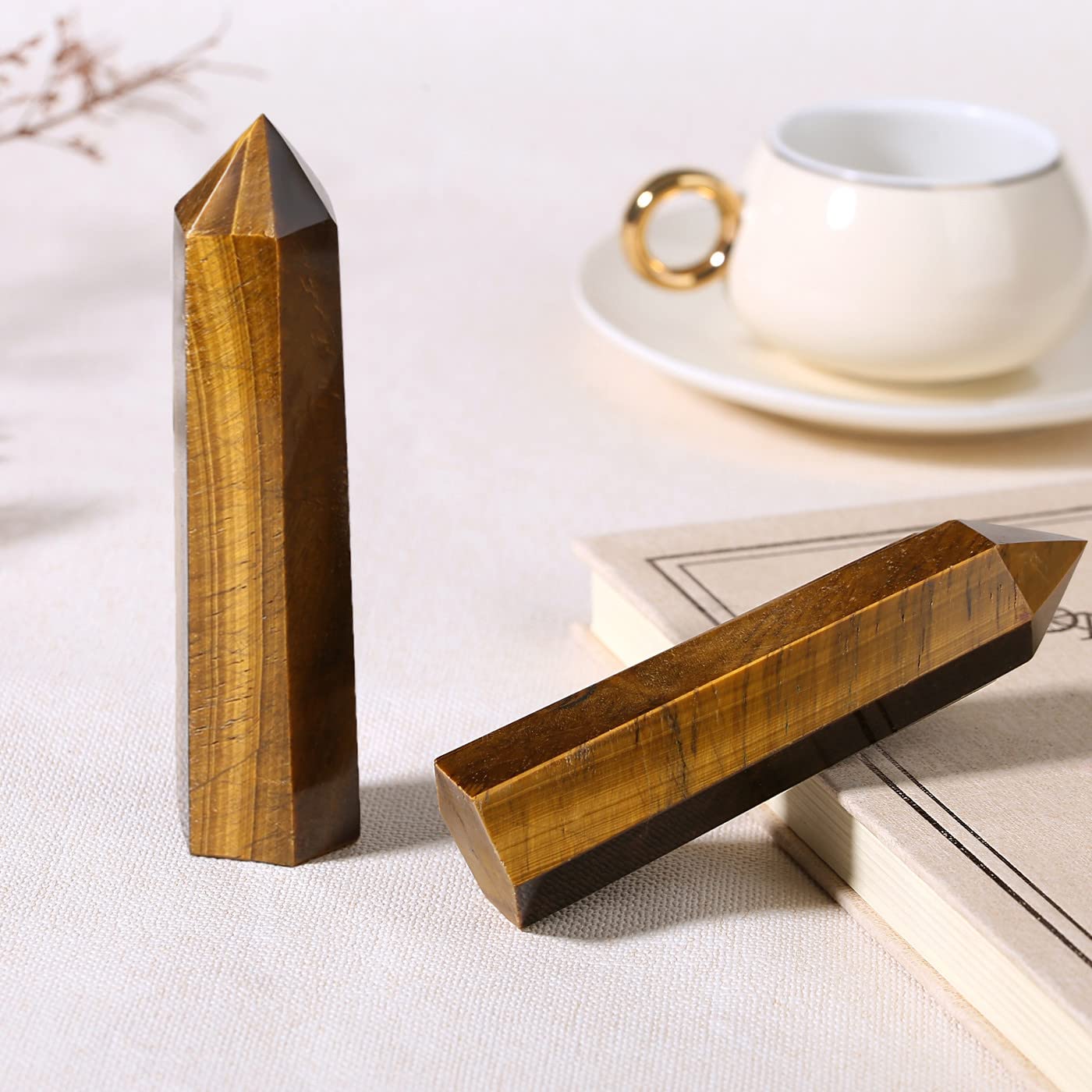 ZHIYUXI 3.7-4" Tiger's Eye Crystals Wands Healing Crystal Tower Hexagonal Pointed Stone 1 Pc Large Crystals Reiki Energy Balancing Meditation Therapy Gemstones Decoration Gifts