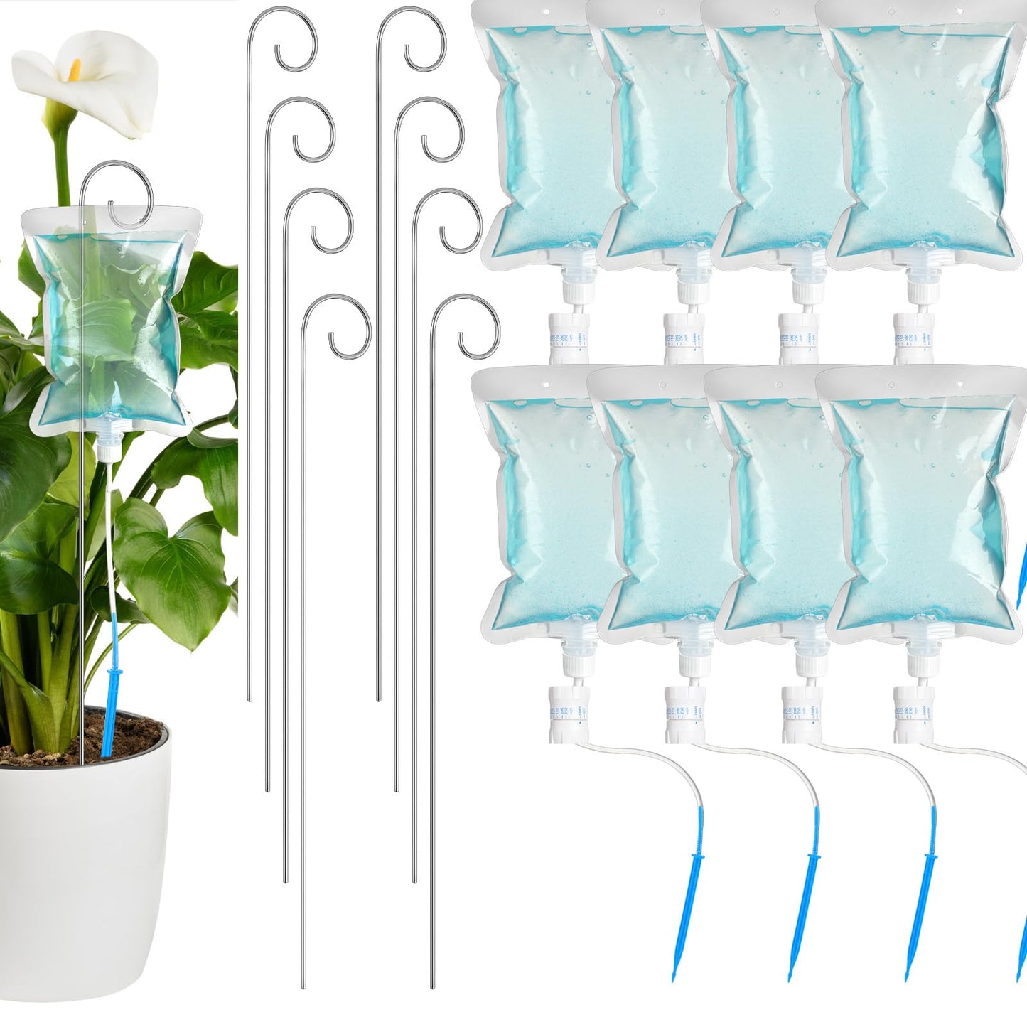 Norme 12 Pcs Plant Drip Irrigation Set 500 ml Drip Water Bag Plant Waterer with Support Rod Stakes Self Watering Spikes Automatic Watering System for Potted Indoor Outdoor