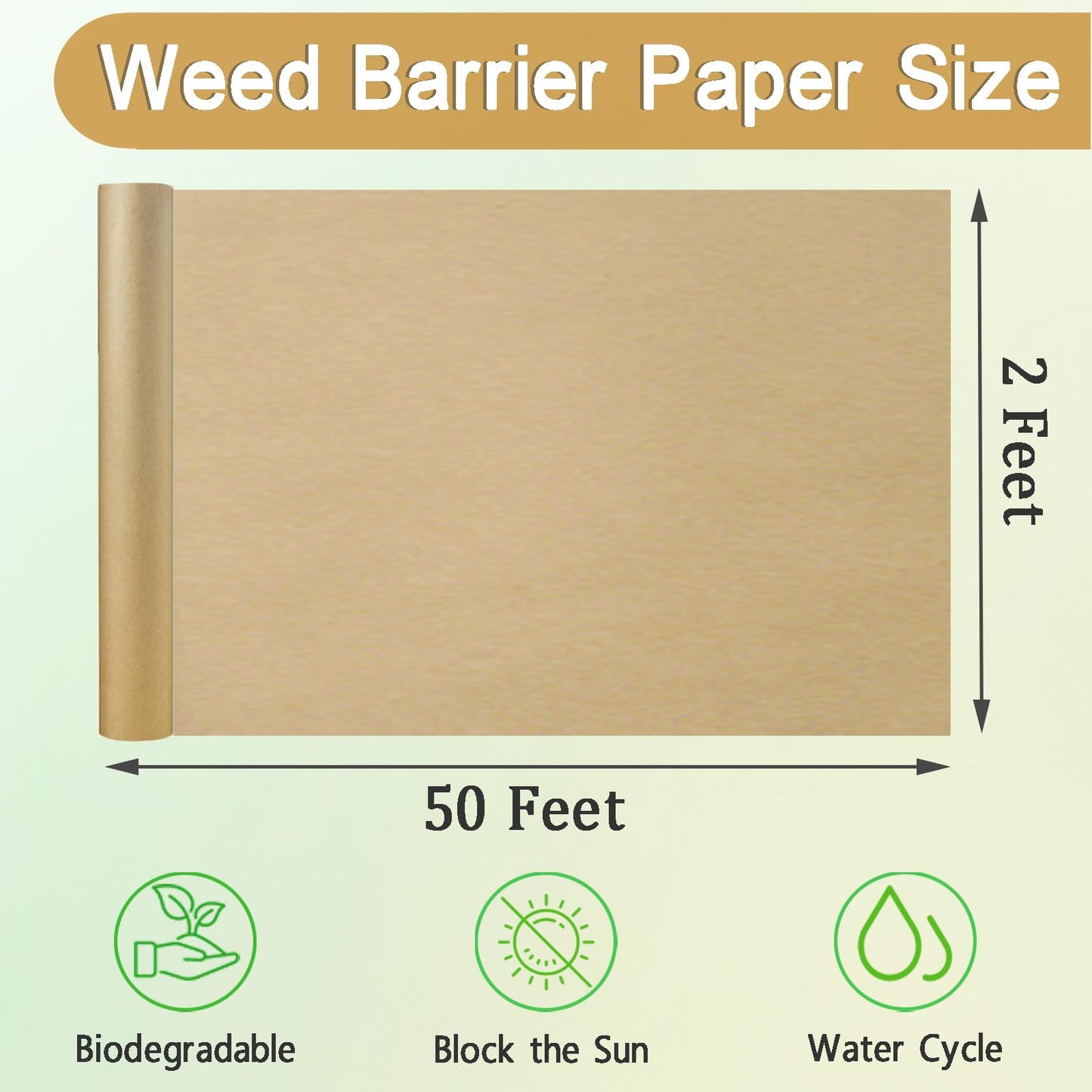 Nilioerup 2 x 50 Feet Biodegradable Paper Weed Barrier, Biodegradable Landscape Fabric Garden Bed Grass Control Barrier Weed Blocker Paper for Garden Outdoor Lawn (2 x50 ft)